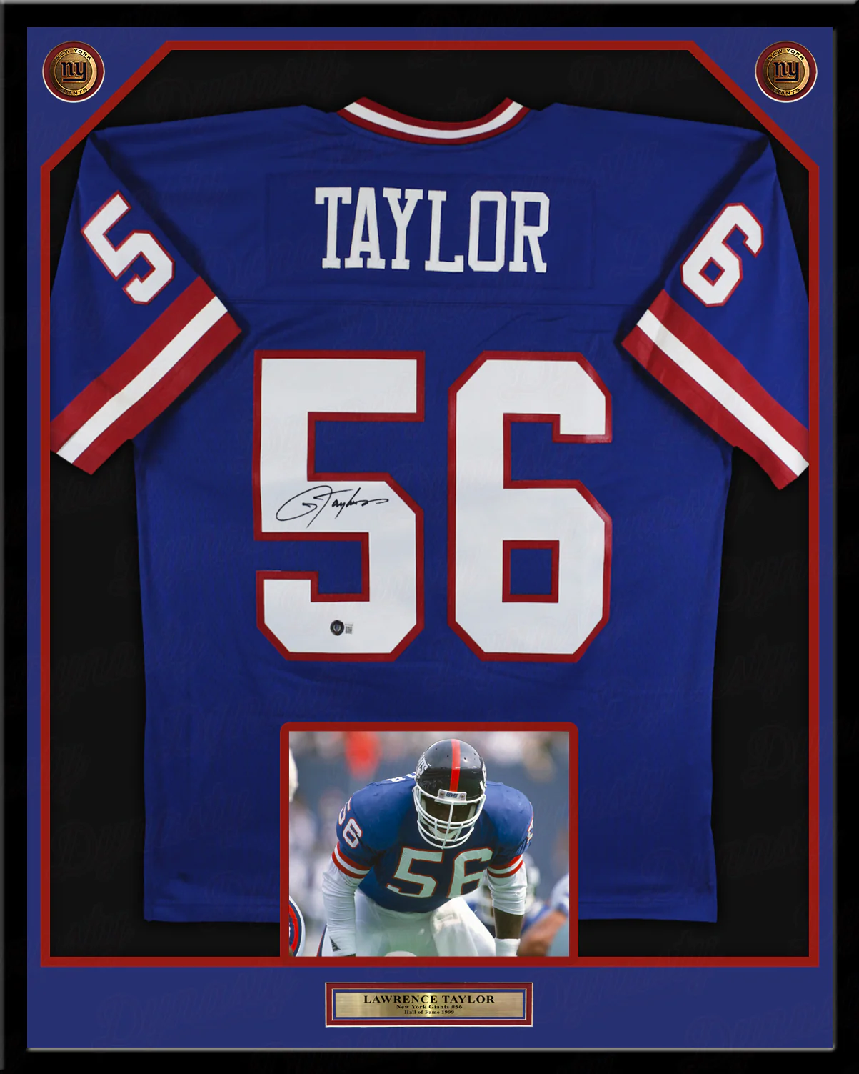 Lawrence Taylor New York Giants Autographed Framed Blue Football Jersey - Beckett Authenticated