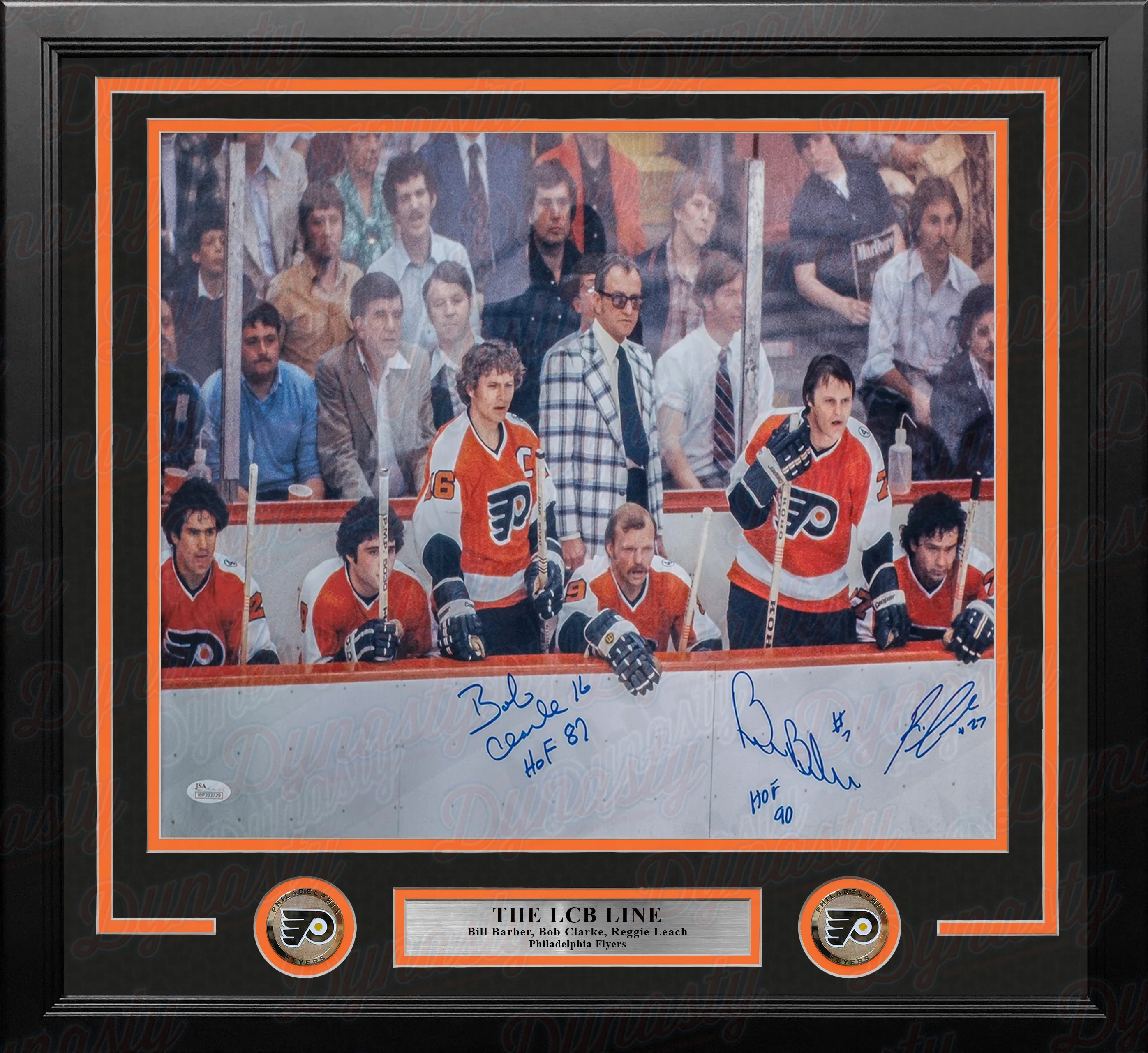 LCB Line on the Bench Philadelphia Flyers Autographed 16" x 20" Framed Hockey Photo
