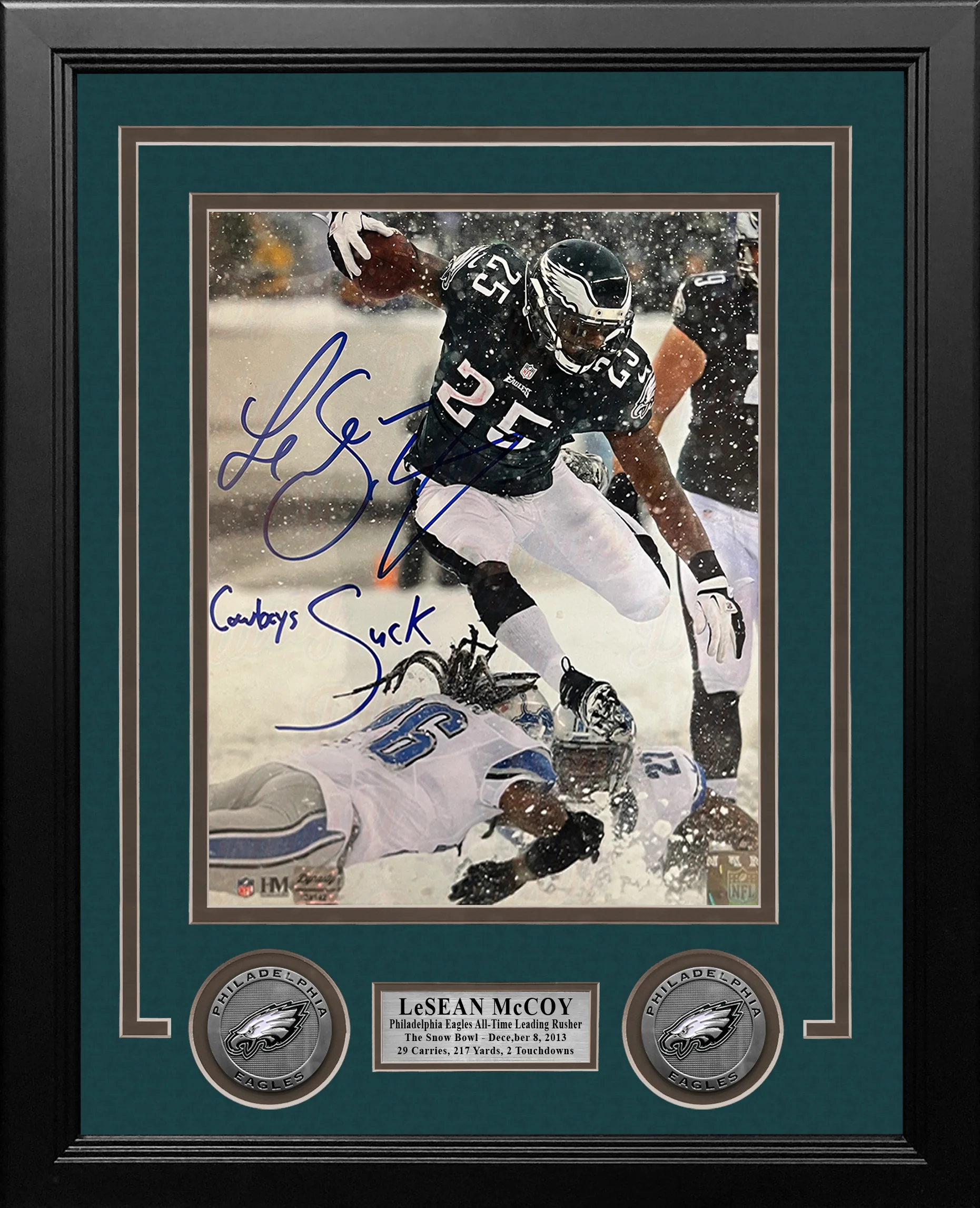 LeSean McCoy Snow Bowl Philadelphia Eagles Autographed 8" x 10" Framed Photo Inscribed Cowboys Suck - Image 2
