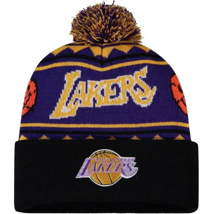 Los Angeles Lakers Mitchell & Ness Hardwood Classics Team Isle Pom Knit Hat