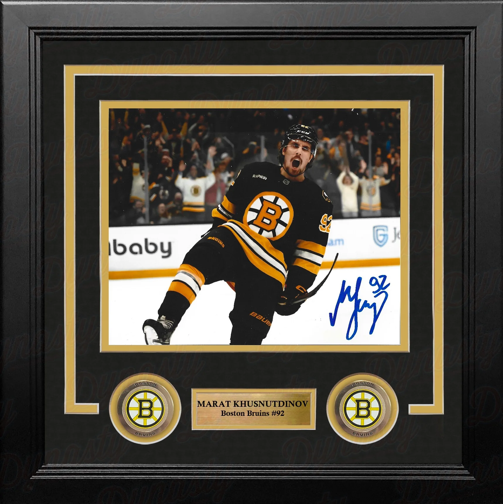 Marat Khusnutdinov Celebration Boston Bruins Autographed 8" x 10" Framed Hockey Photo