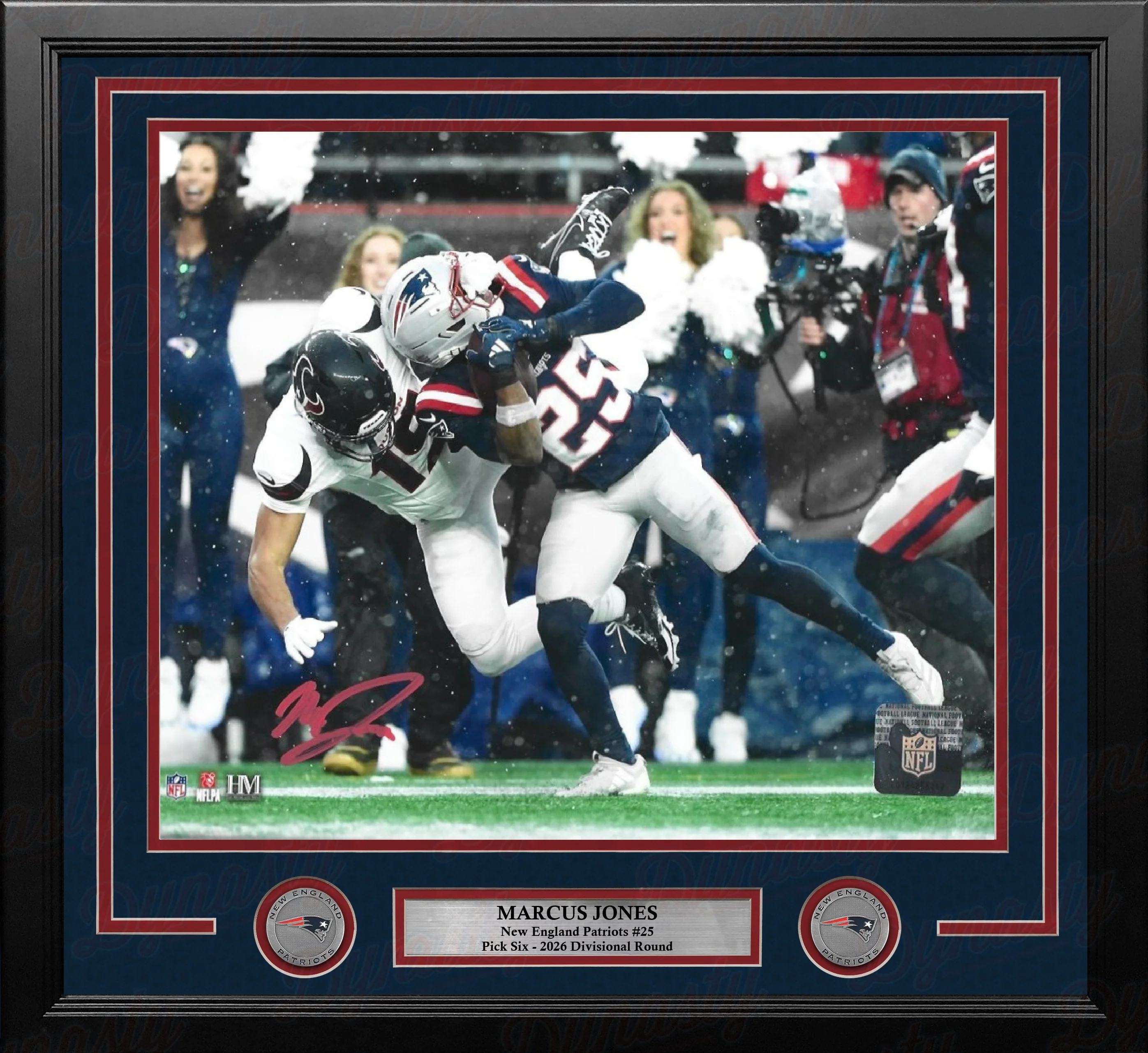 Marcus Jones New England Patriots Signed Pick Six 11" x 14" Framed Photo