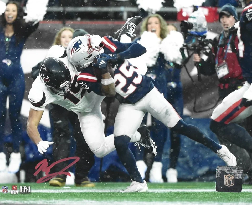 Marcus Jones New England Patriots Signed Pick Six 8" x 10" Photo - Red Signature
