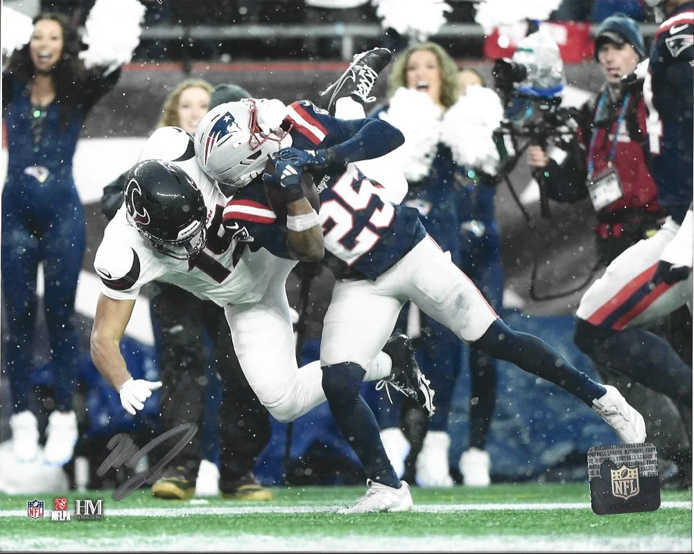 Marcus Jones New England Patriots Signed Pick Six 8" x 10" Photo - Silver Signature
