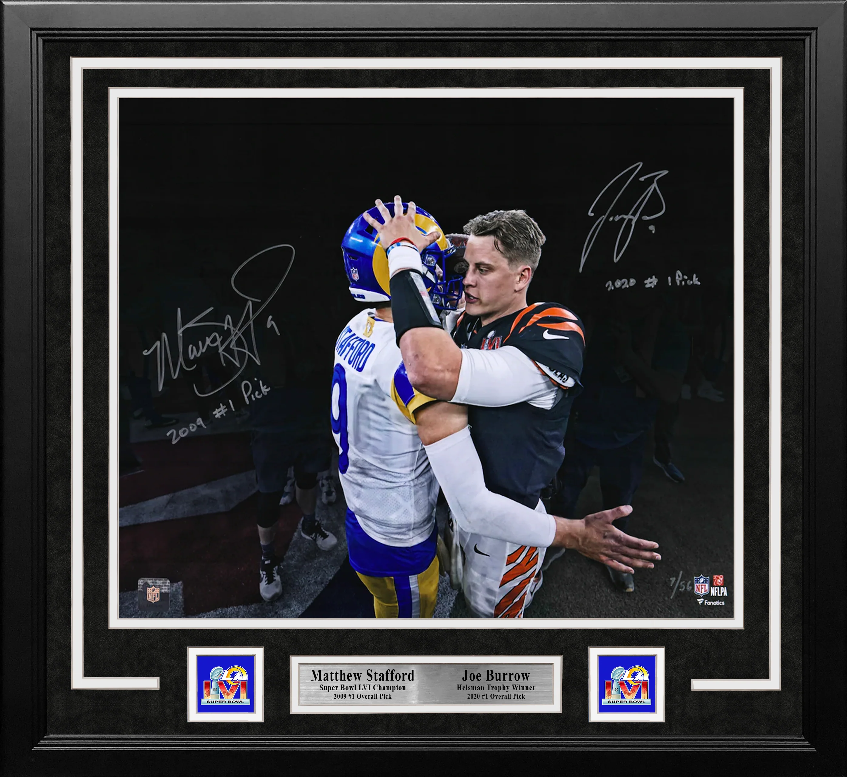 Matthew Stafford & Joe Burrow Autographed Super Bowl 16x20 Framed Football Photo Inscribed #1 Picks - Image 2
