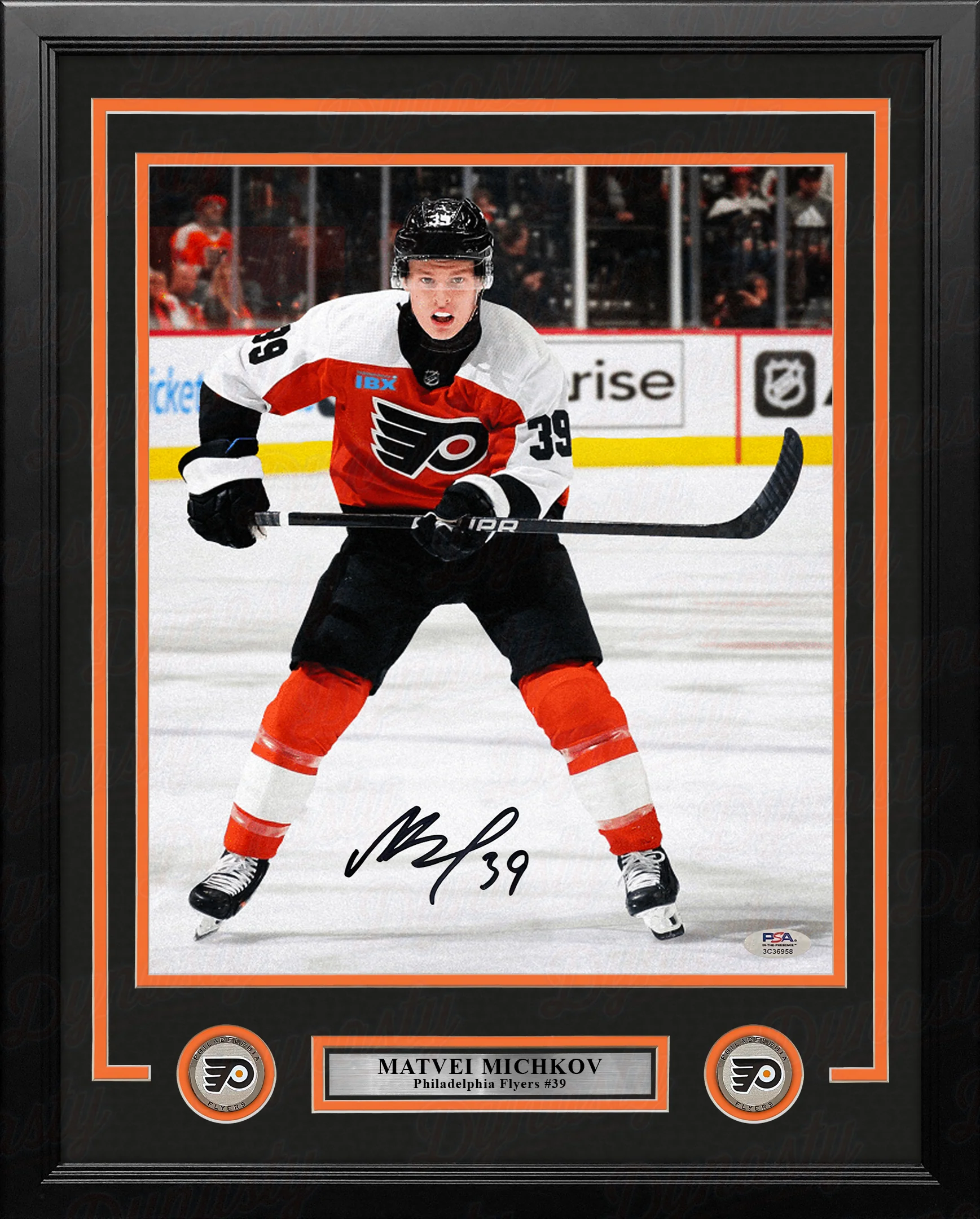 Matvei Michkov in Action Philadelphia Flyers Autographed 11" x 14" Framed Hockey Photo - Image 2