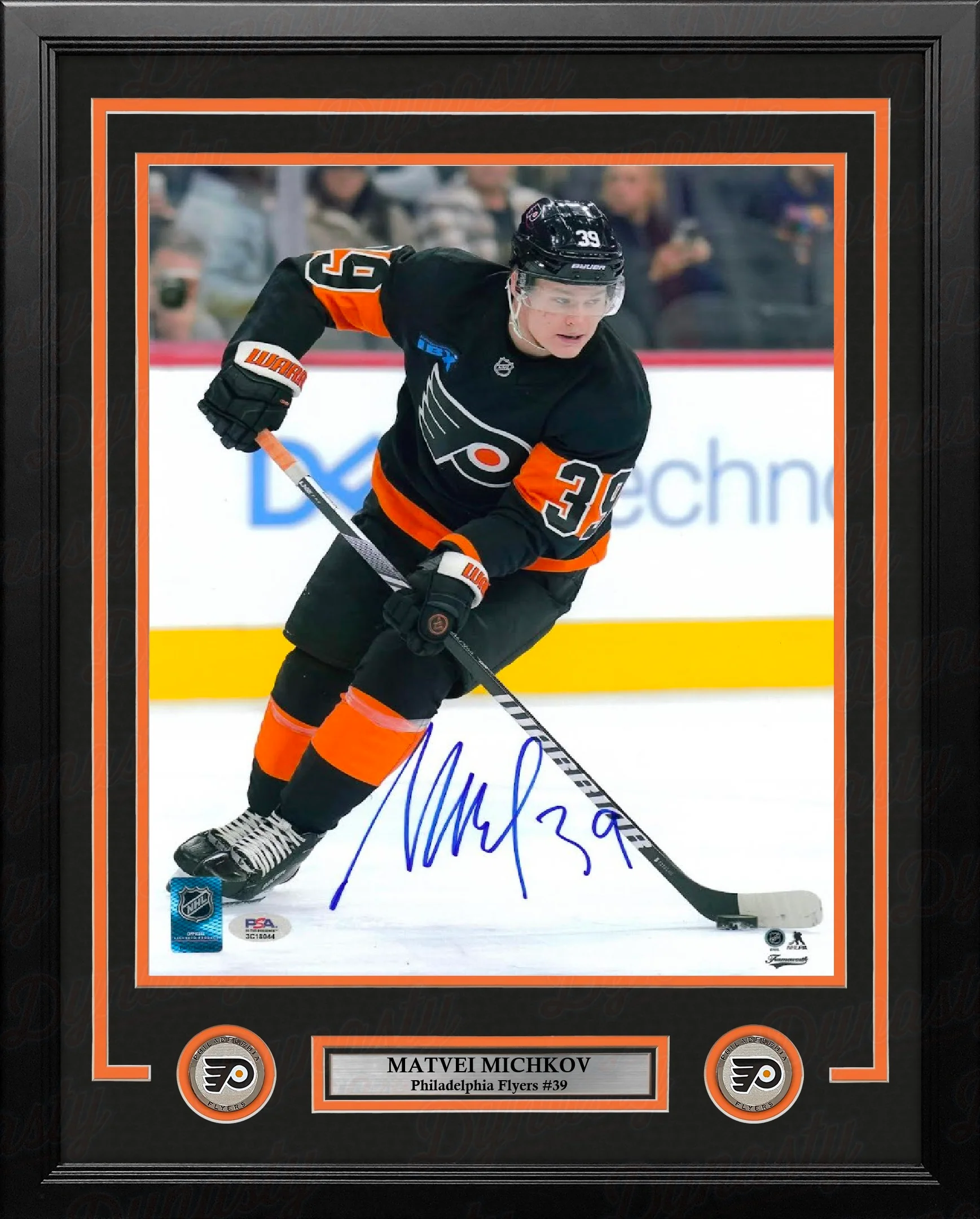 Matvei Michkov in Black Philadelphia Flyers Autographed 11" x 14" Framed Hockey Photo