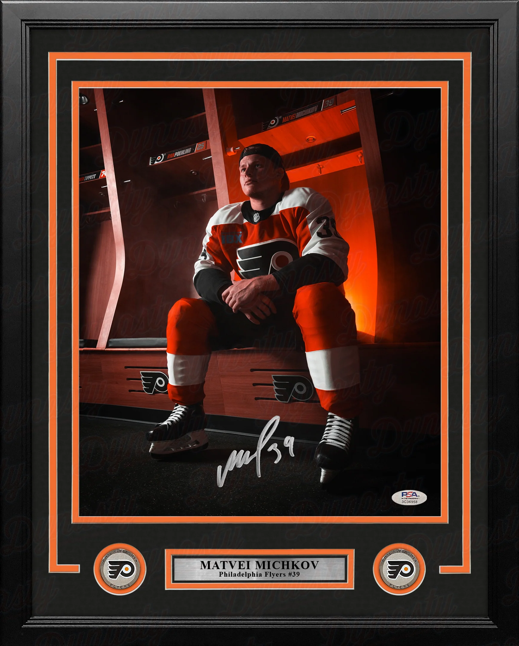 Matvei Michkov in the Locker Room Philadelphia Flyers Autographed 11" x 14" Framed Hockey Photo - Image 2