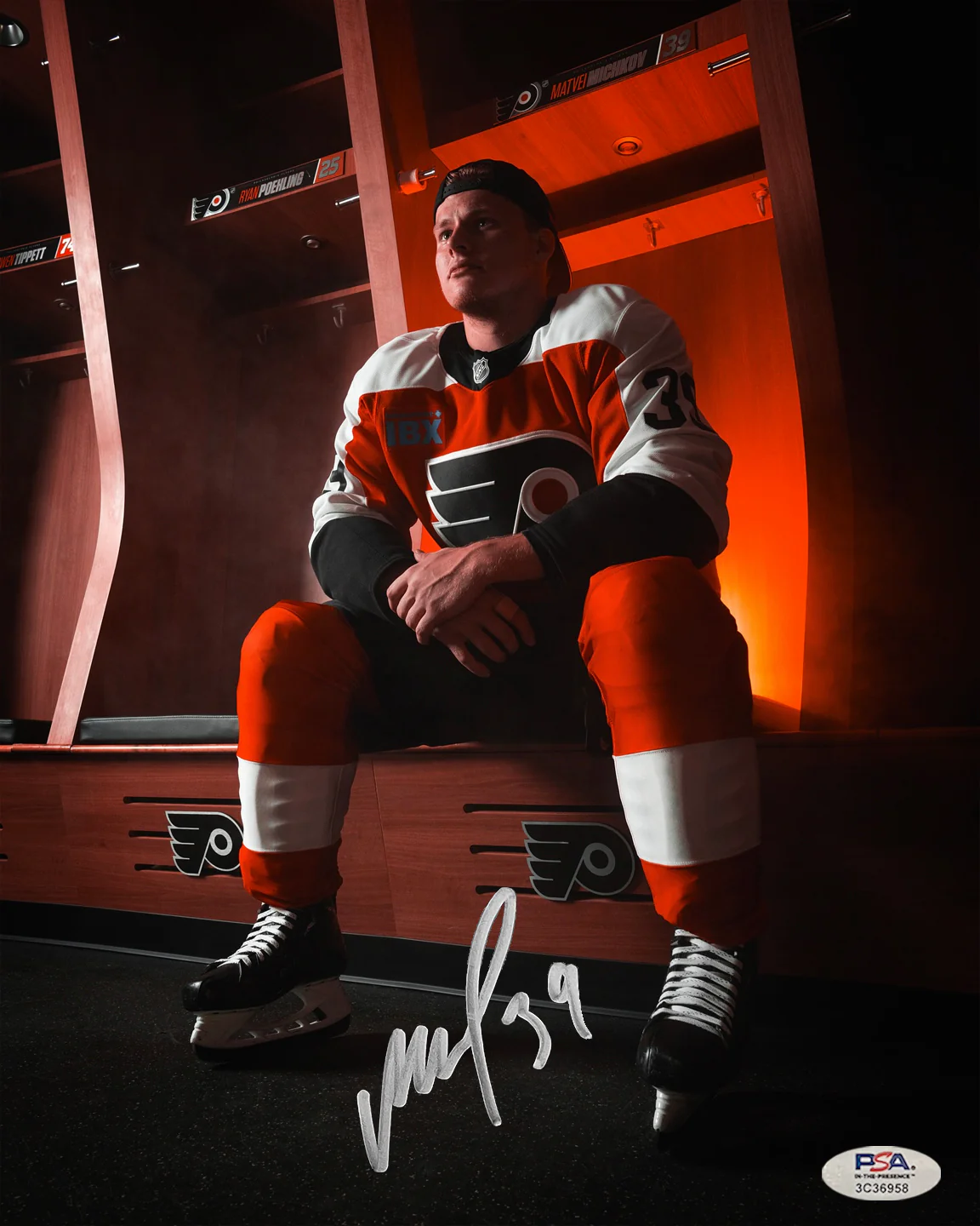 Matvei Michkov in the Locker Room Philadelphia Flyers Autographed 8" x 10" Hockey Photo - Image 2