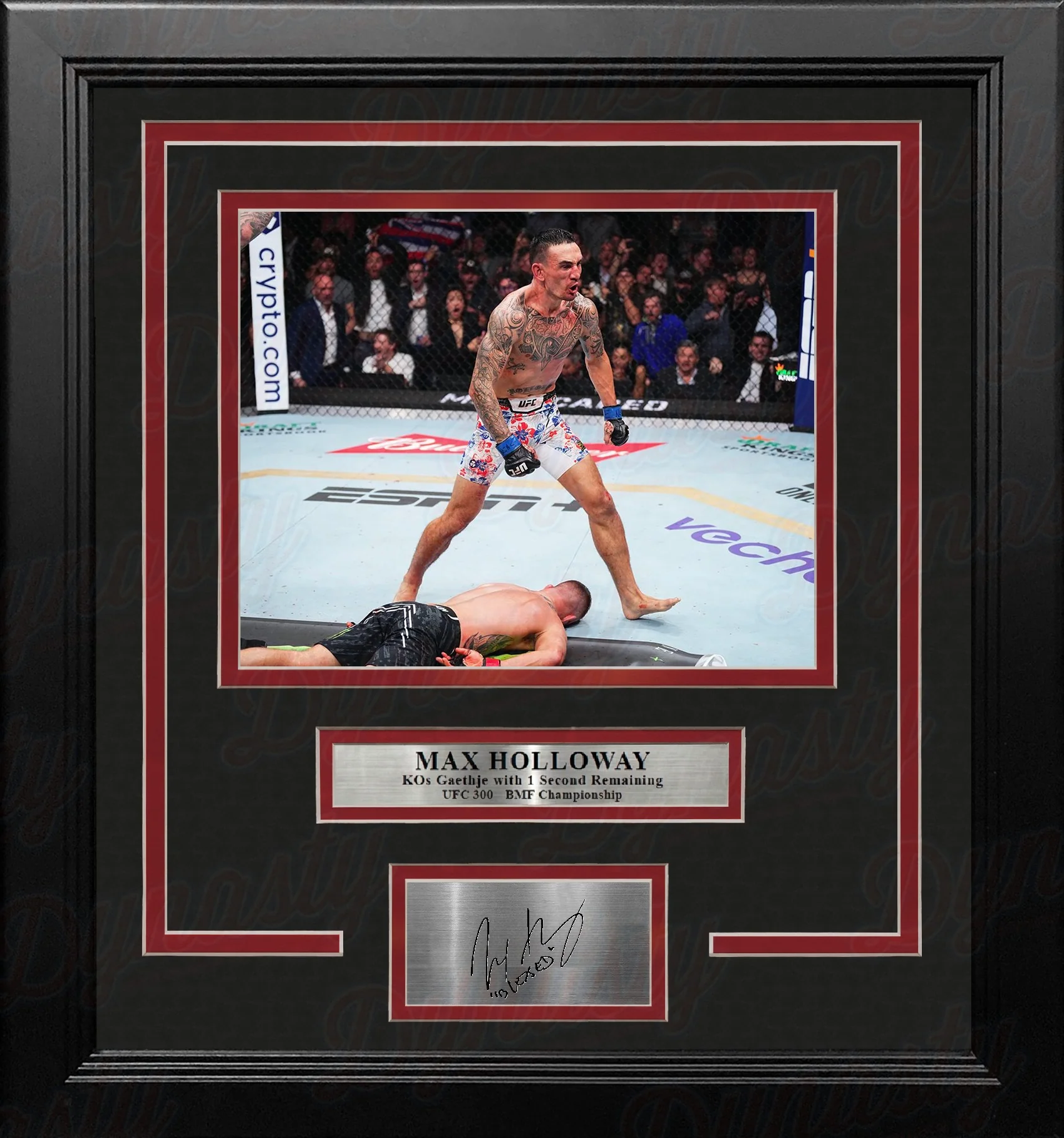 Max Holloway KOs Gaethje 8x10 Framed Mixed Martial Arts Photo with Engraved Autograph