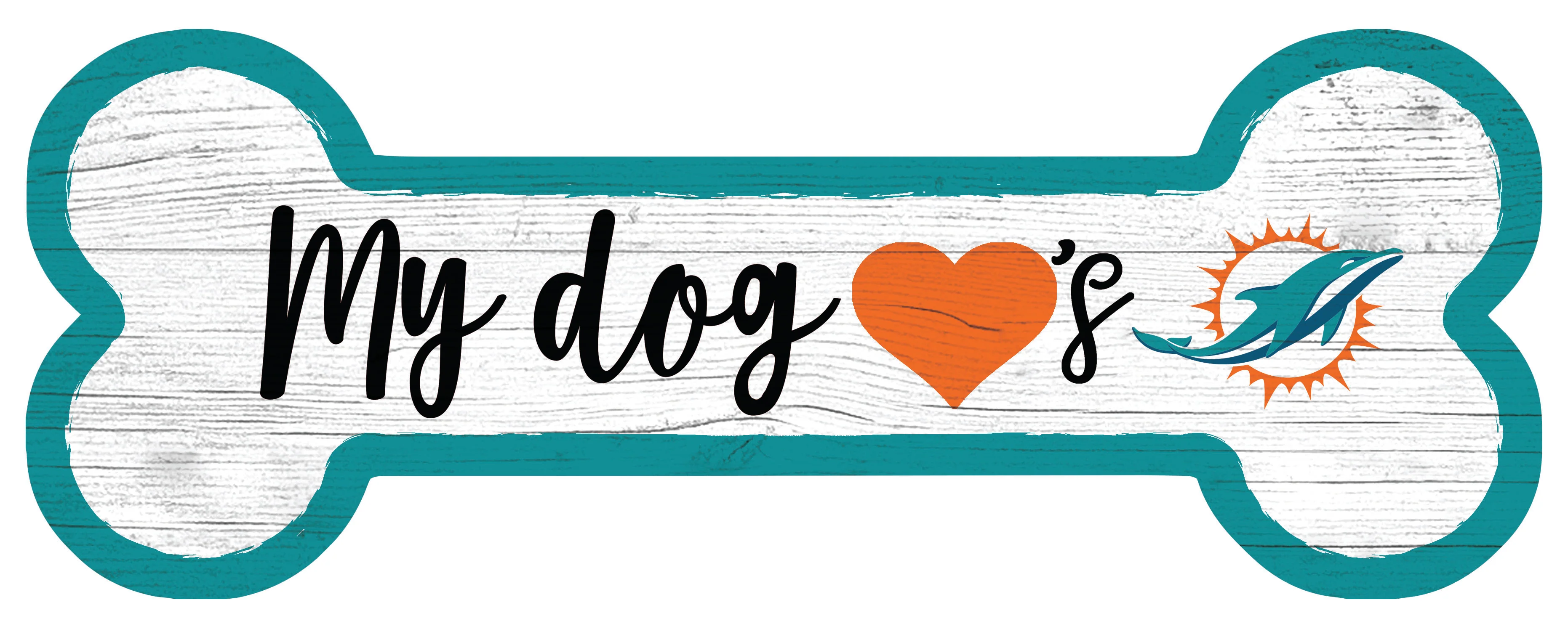 Miami Dolphins Football Dog Bone White Wooden Sign