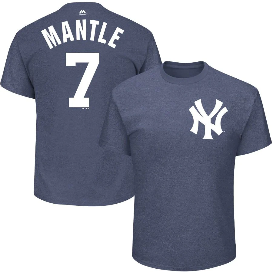Mickey Mantle New York Yankees Majestic Navy Name & Number T-Shirt