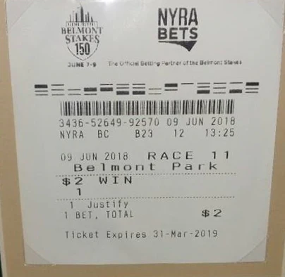 Mike Smith & Justify 2018 Belmont Stakes Framed and Matted Horse Racing Ticket Collage - Image 2