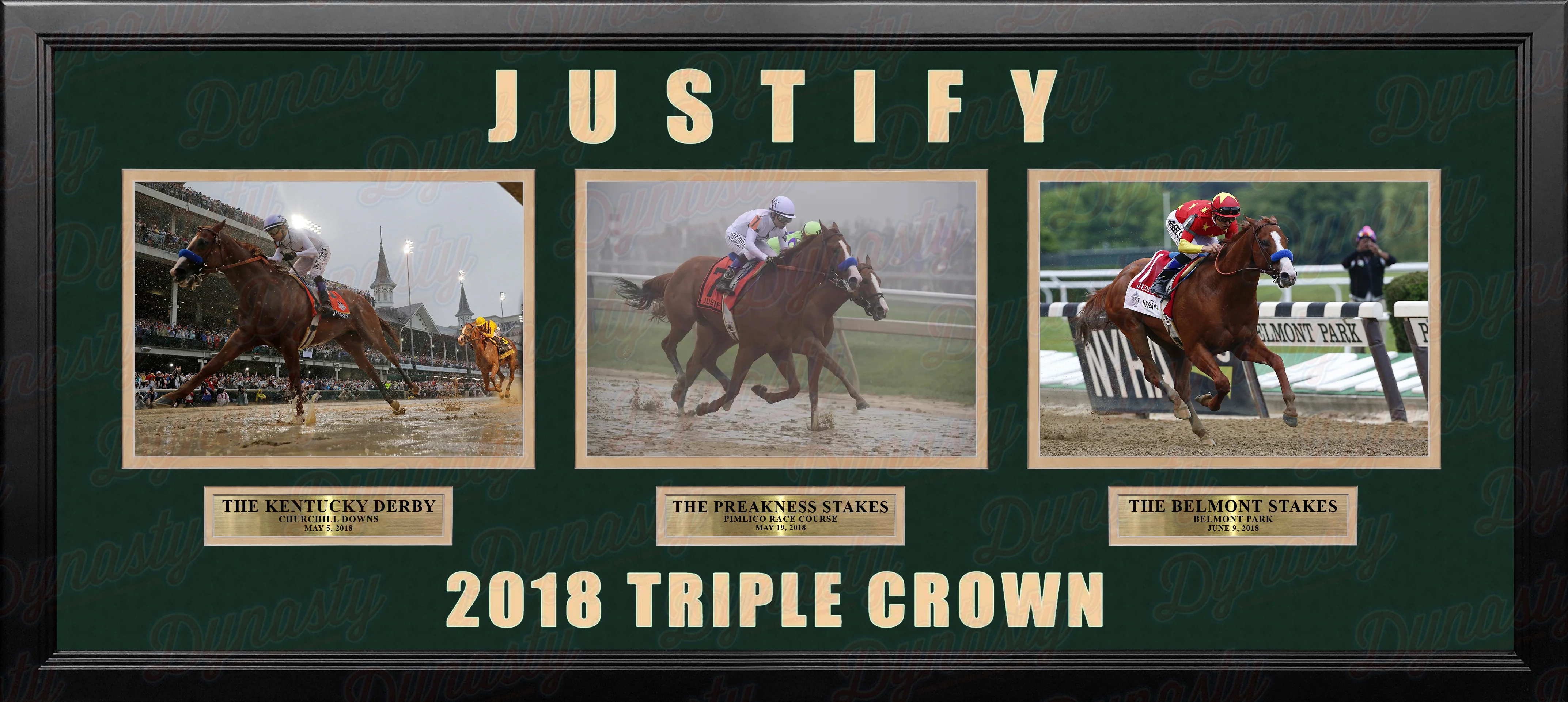 Mike Smith & Justify 2018 Triple Crown Winner Framed and Matted Horse Racing Collage