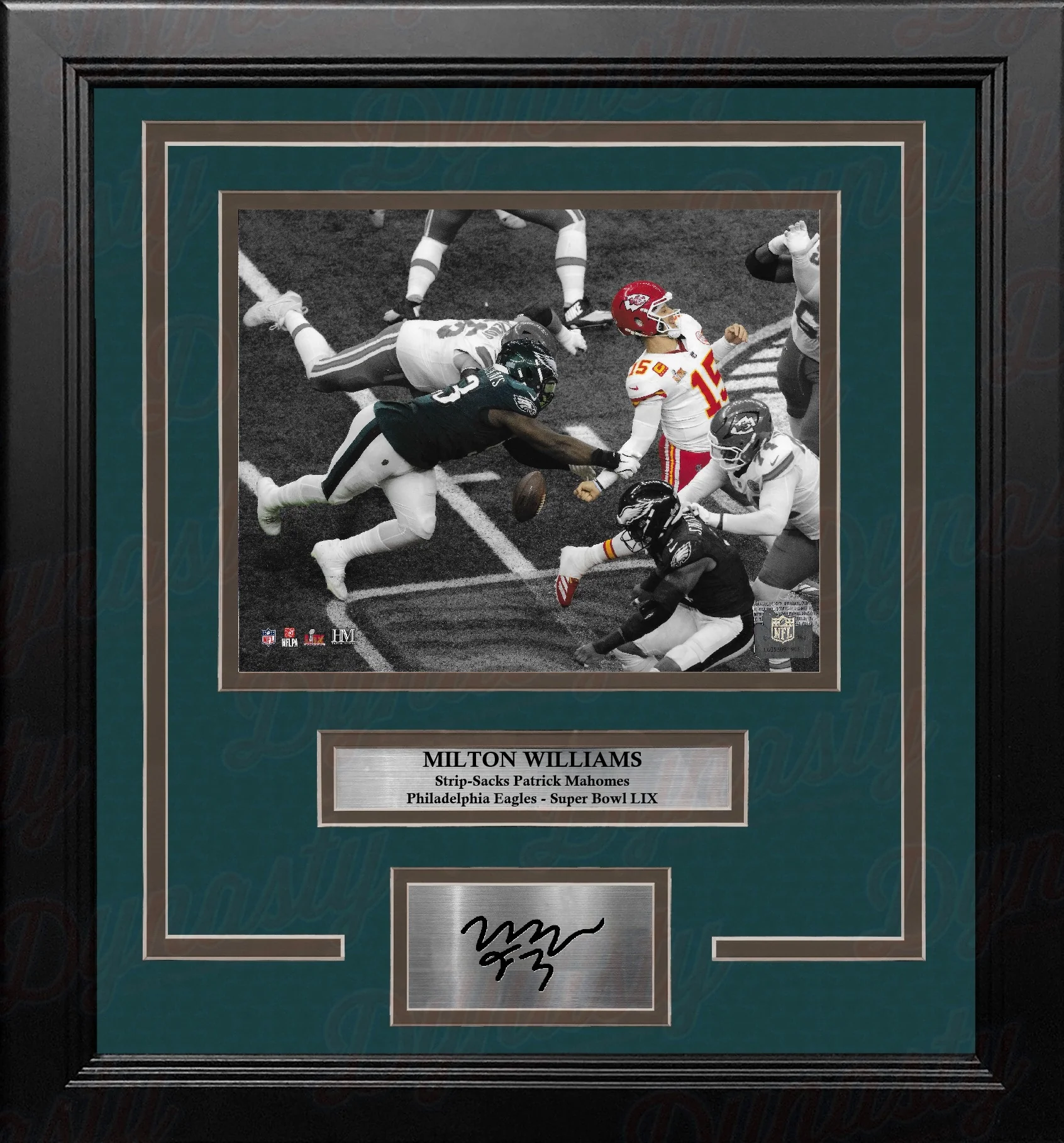 Milton Williams Sacks Mahomes Philadelphia Eagles 16x20 SB LIX Framed Photo with Engraved Autograph