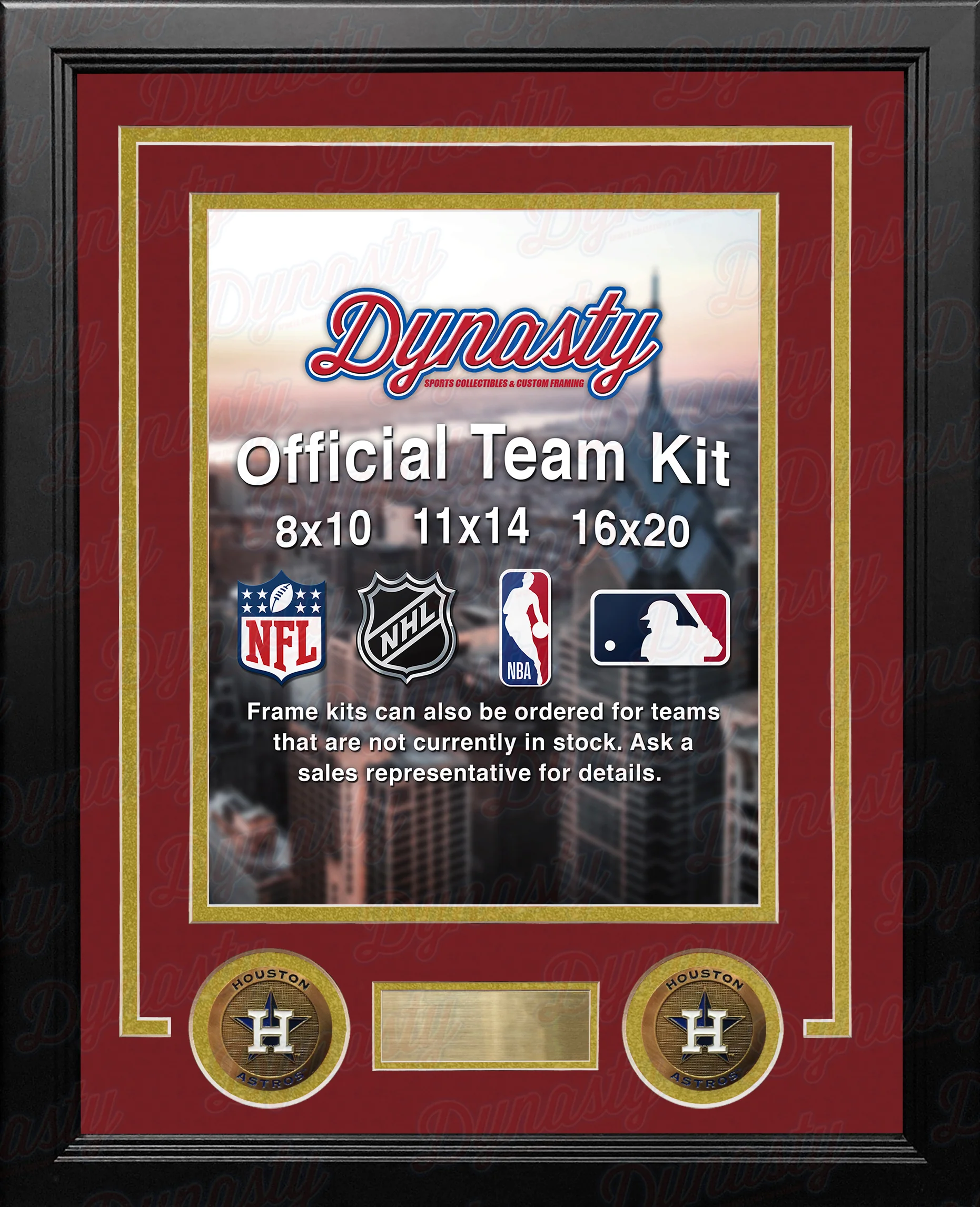 MLB Baseball Photo Picture Frame Kit - Houston Astros (Brick Red Matting, Gold Trim) - Image 2