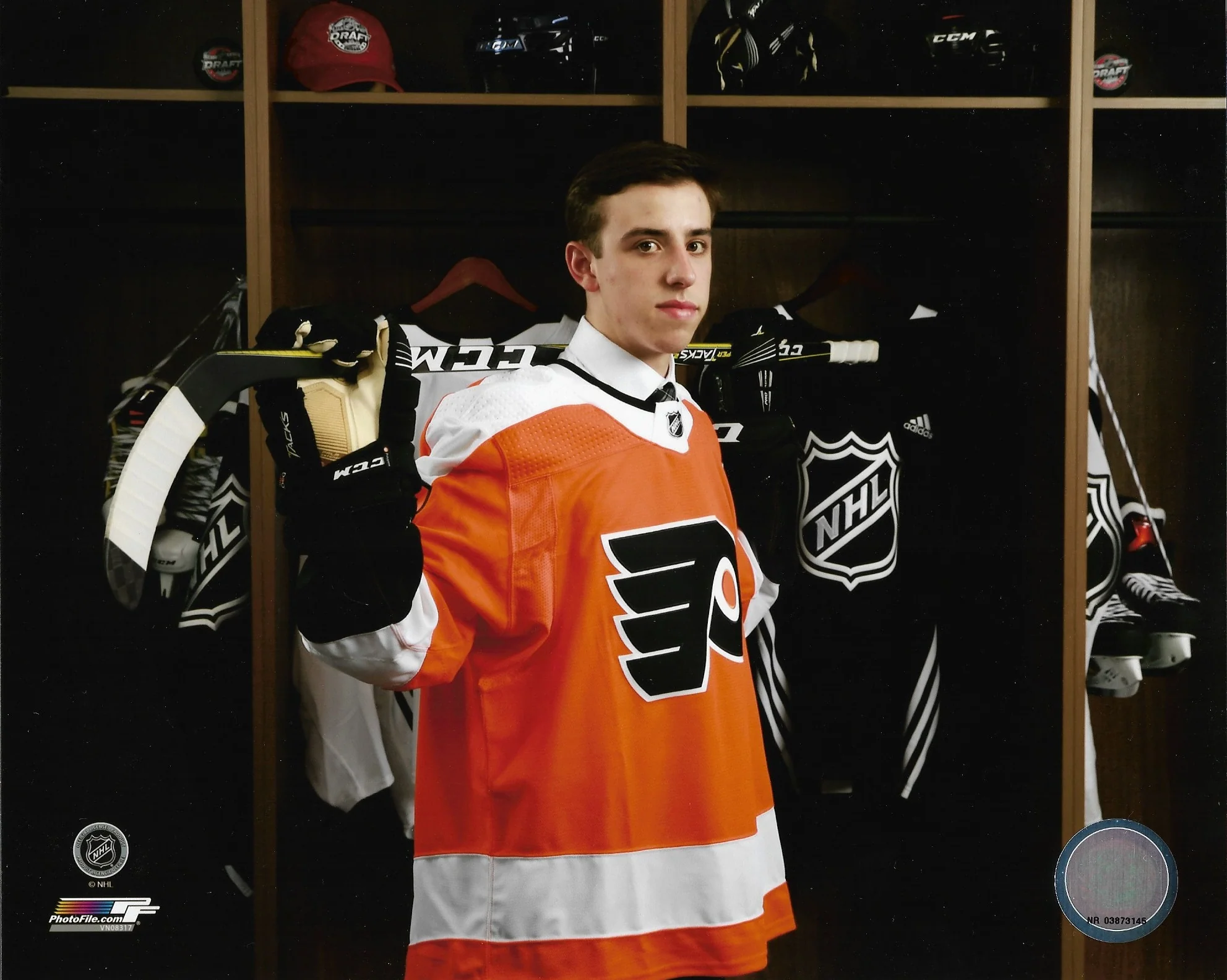 Morgan Frost Locker Room Philadelphia Flyers 8" x 10" Hockey Photo
