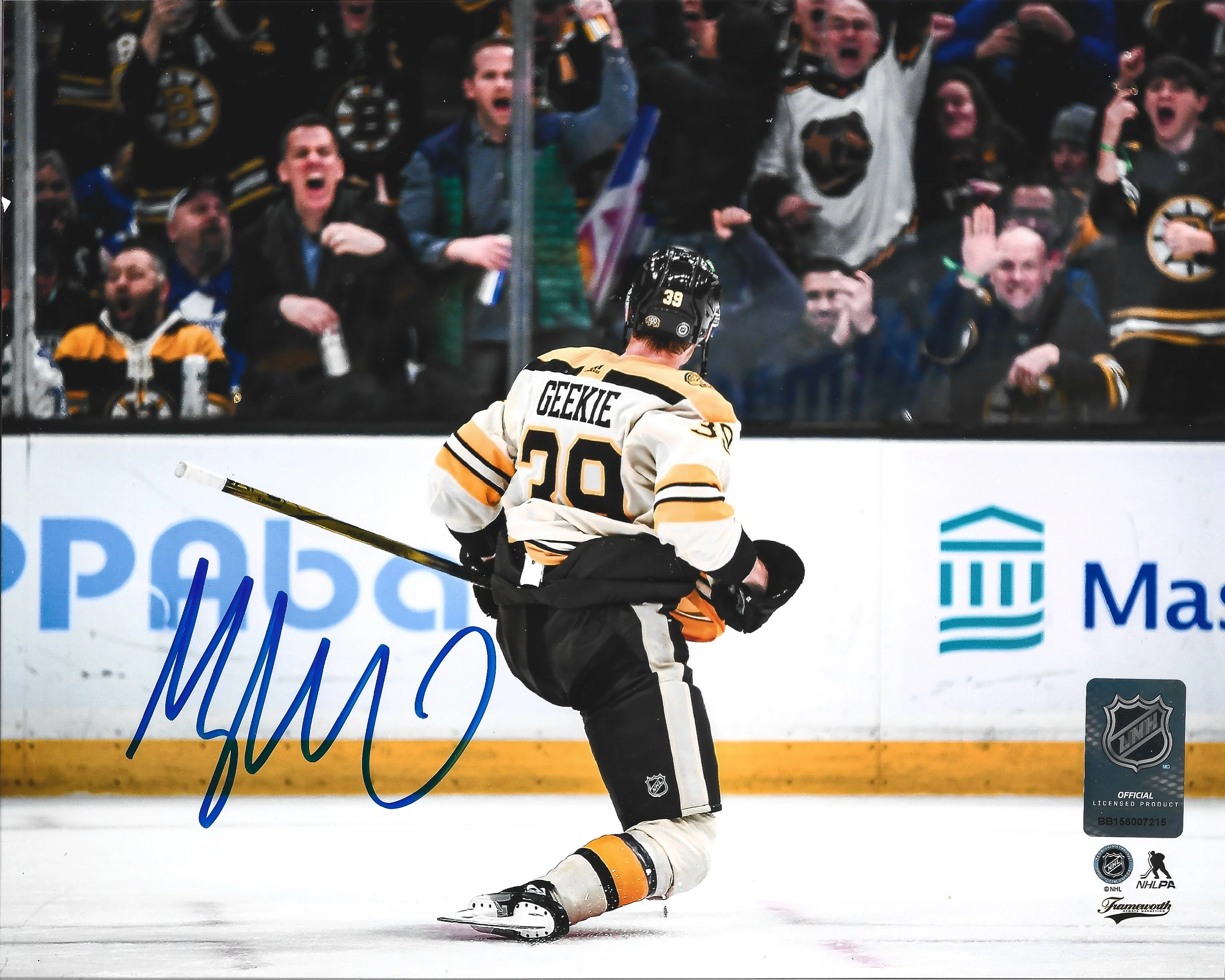 Morgan Geekie Celebration Boston Bruins Autographed 8" x 10" Hockey Photo - Image 2