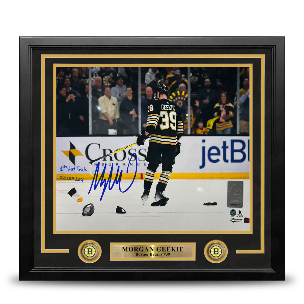 Morgan Geekie Hat Trick Boston Bruins Autographed 11" x 14" Framed Hockey Photo - 1st Hat Trick