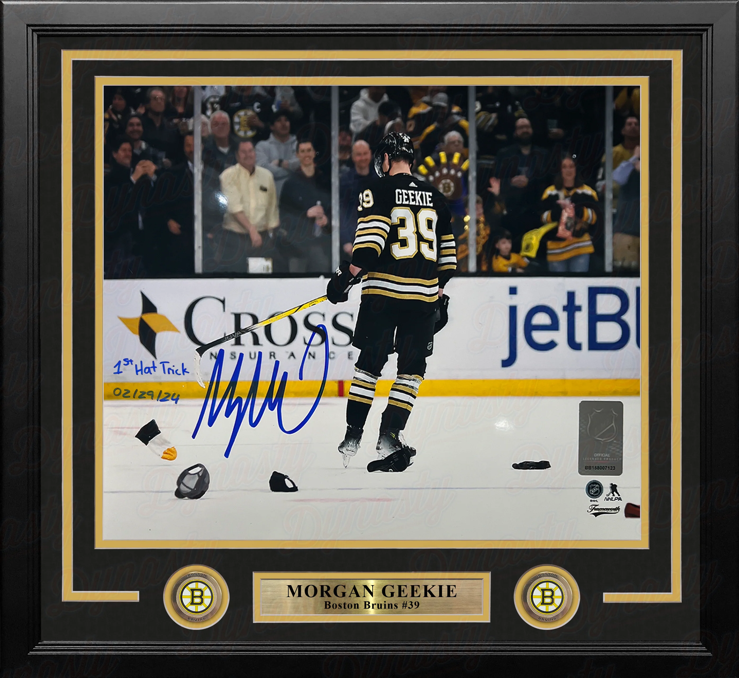 Morgan Geekie Hat Trick Boston Bruins Autographed 11" x 14" Framed Hockey Photo - 1st Hat Trick - Image 2