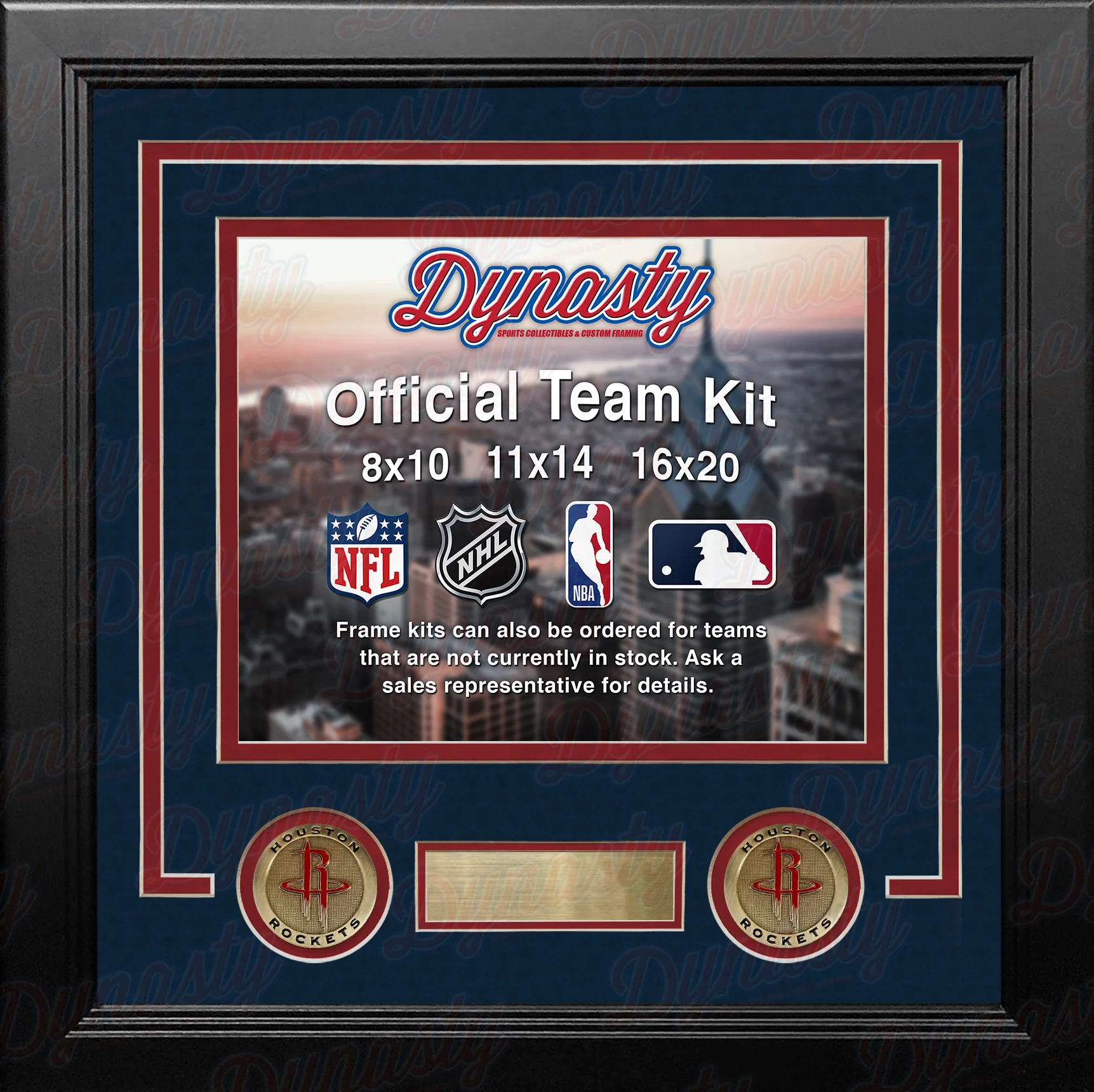 NBA Basketball Photo Picture Frame Kit - Houston Rockets (Navy Matting, Red Trim)