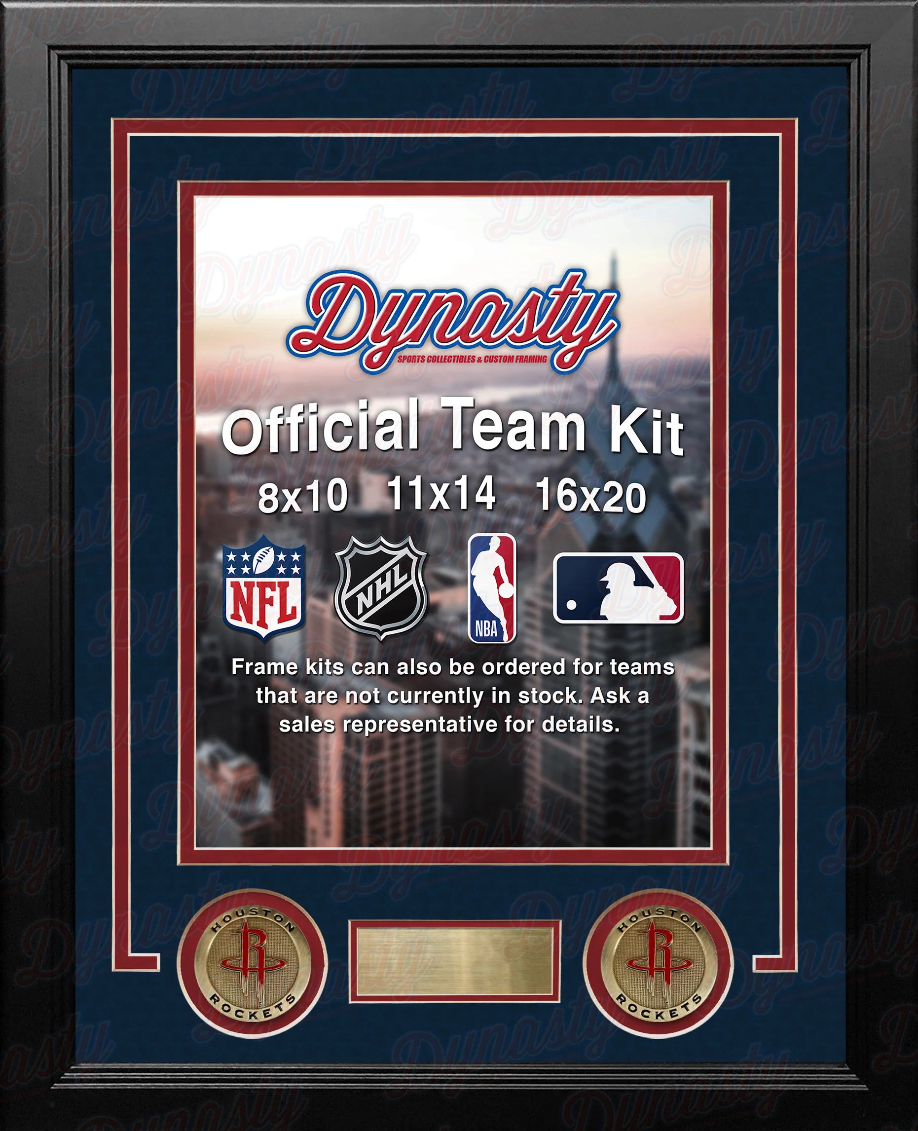 NBA Basketball Photo Picture Frame Kit - Houston Rockets (Navy Matting, Red Trim) - Image 2