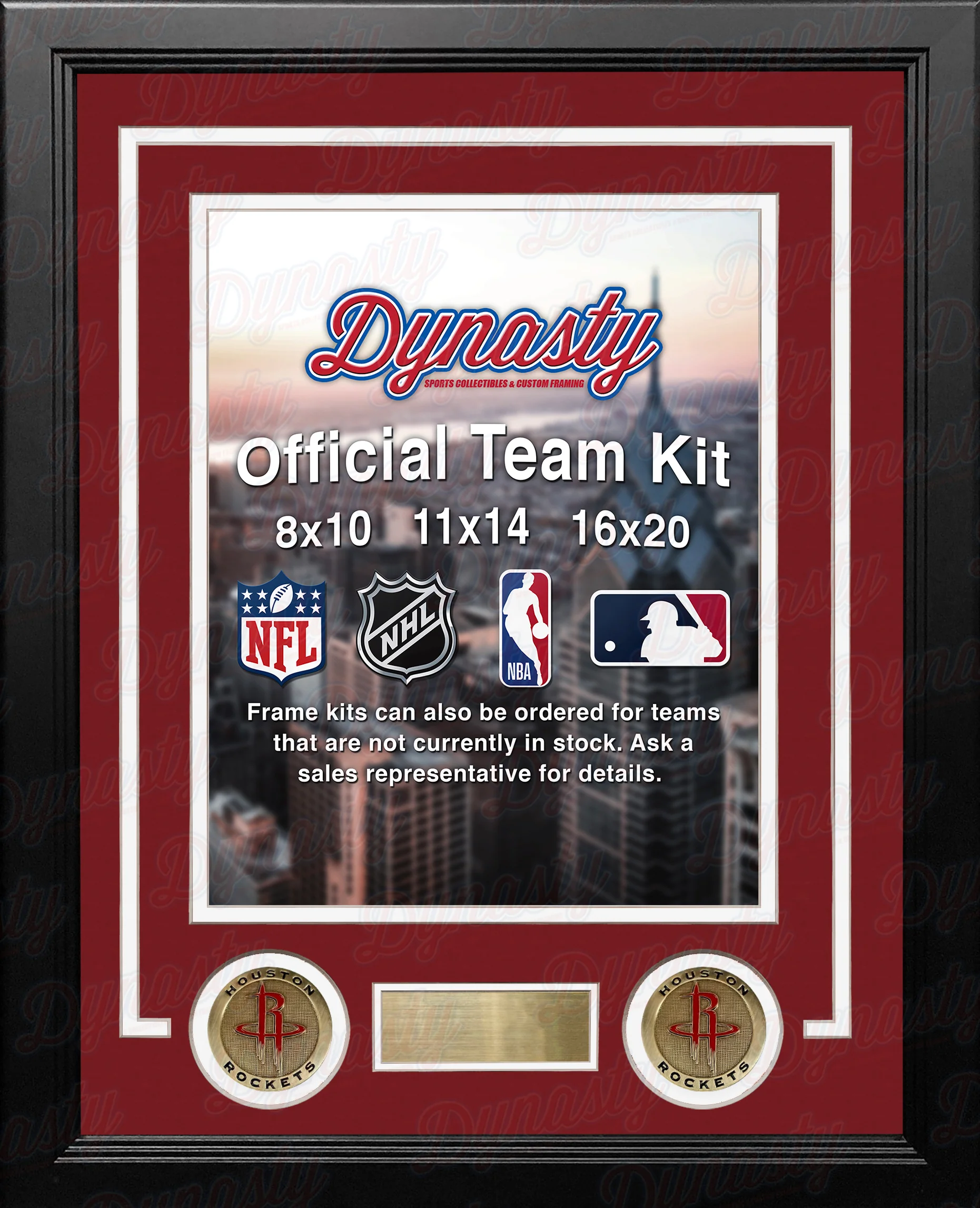 NBA Basketball Photo Picture Frame Kit - Houston Rockets (Red Matting, White Trim) - Image 2