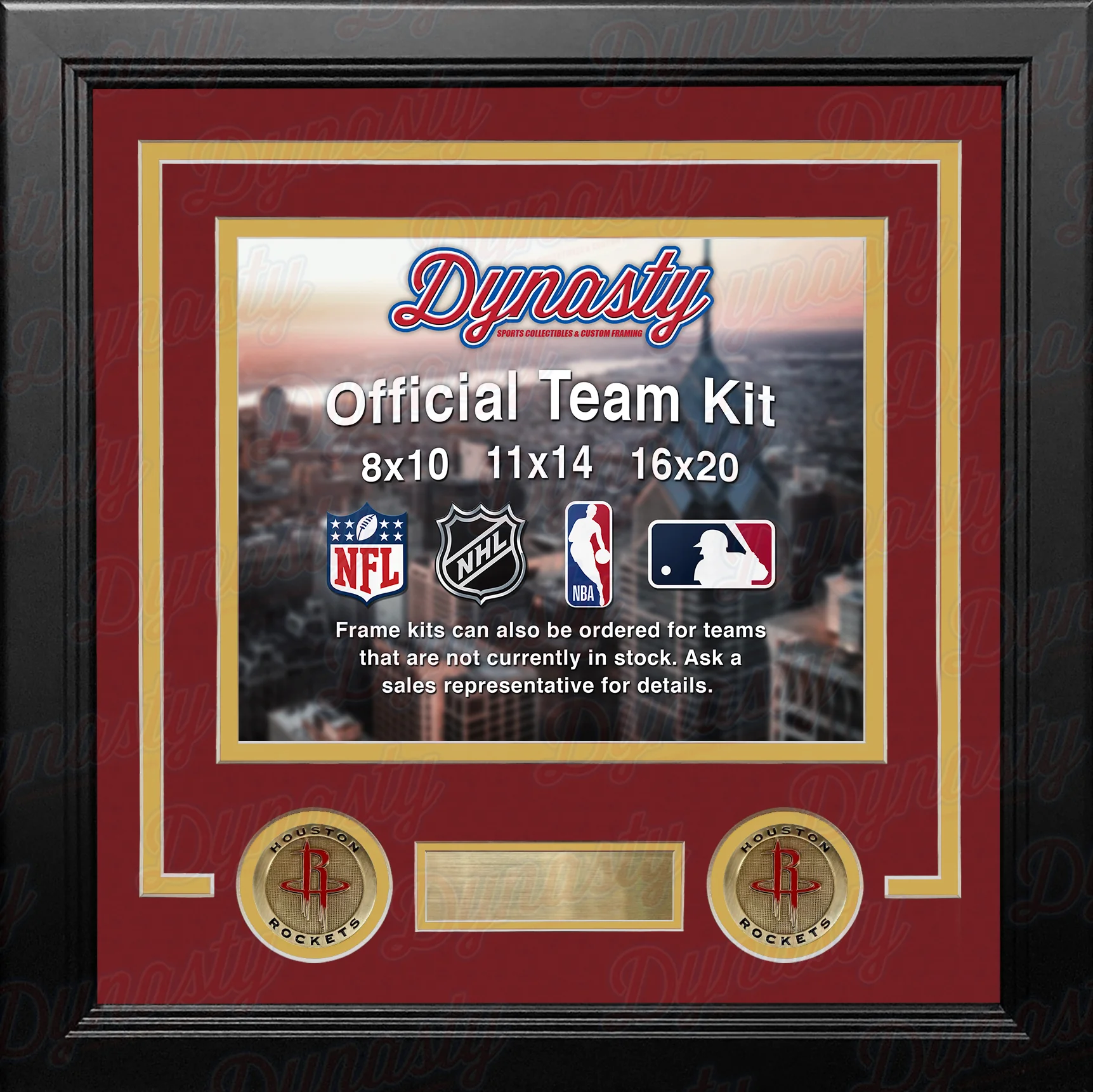 NBA Basketball Photo Picture Frame Kit - Houston Rockets (Red Matting, Yellow Trim)