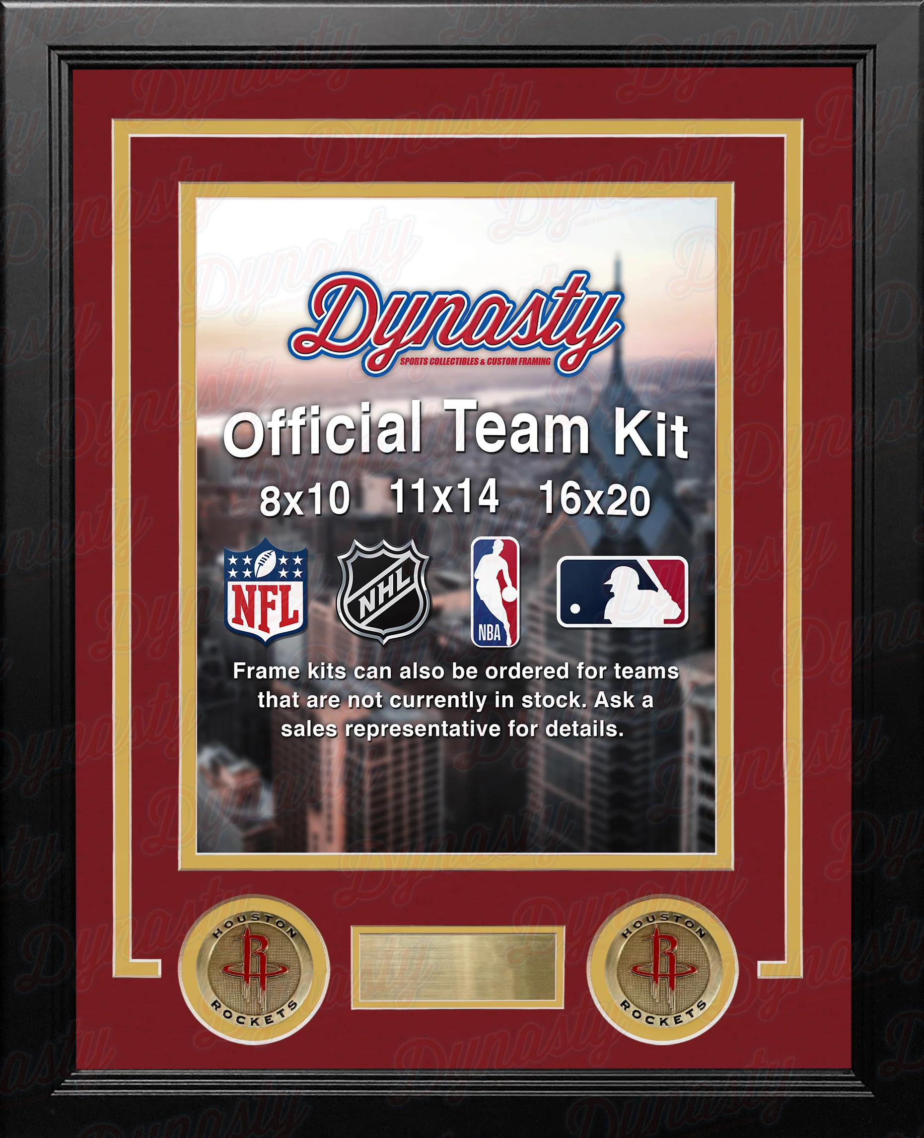 NBA Basketball Photo Picture Frame Kit - Houston Rockets (Red Matting, Yellow Trim) - Image 2