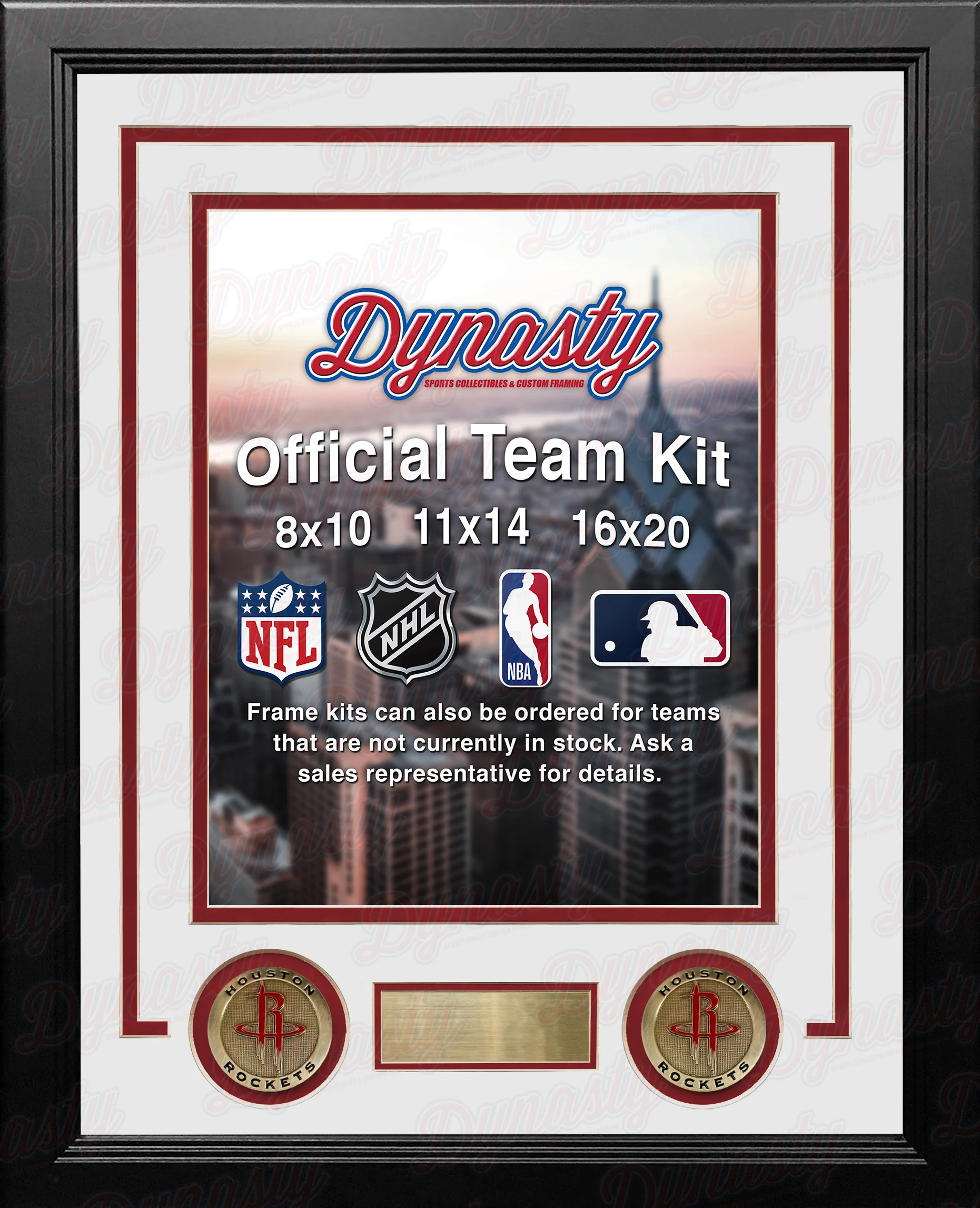 NBA Basketball Photo Picture Frame Kit - Houston Rockets (White Matting, Red Trim) - Image 2