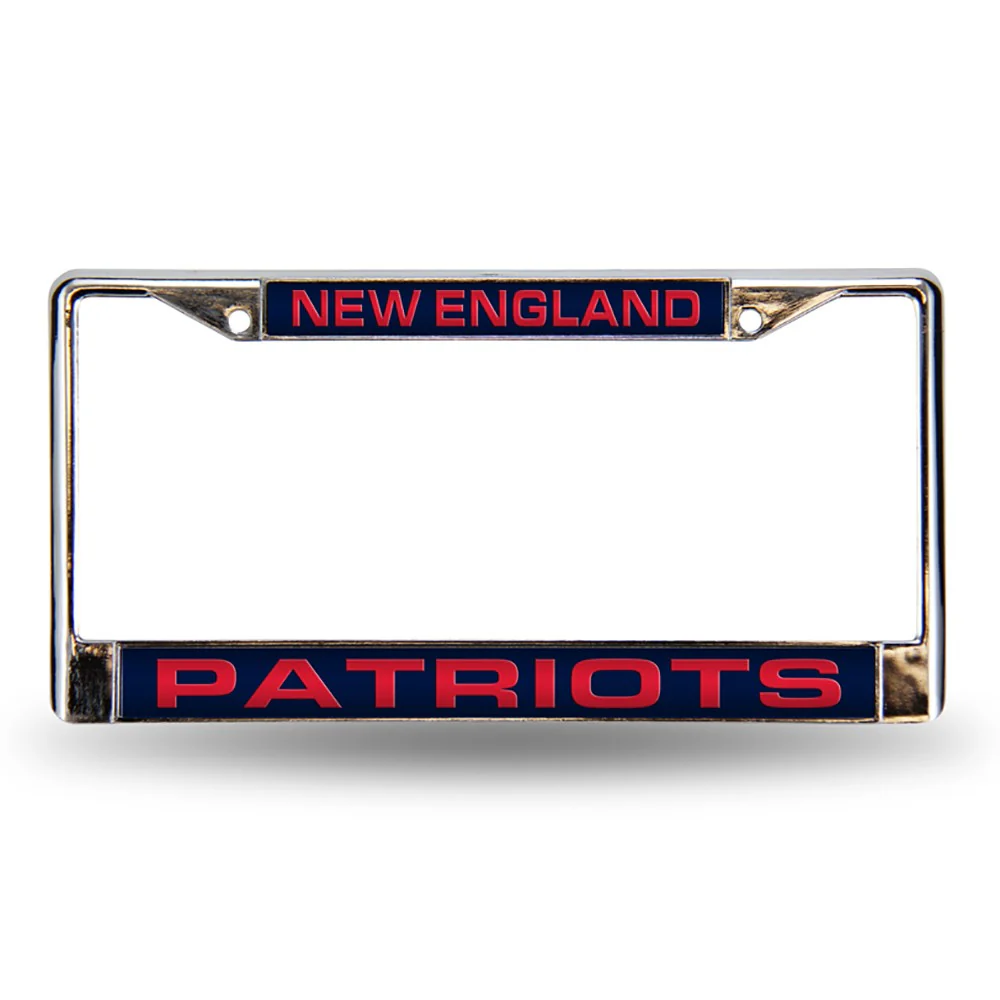 New England Patriots Laser-Etched Football Chrome License Plate Frame
