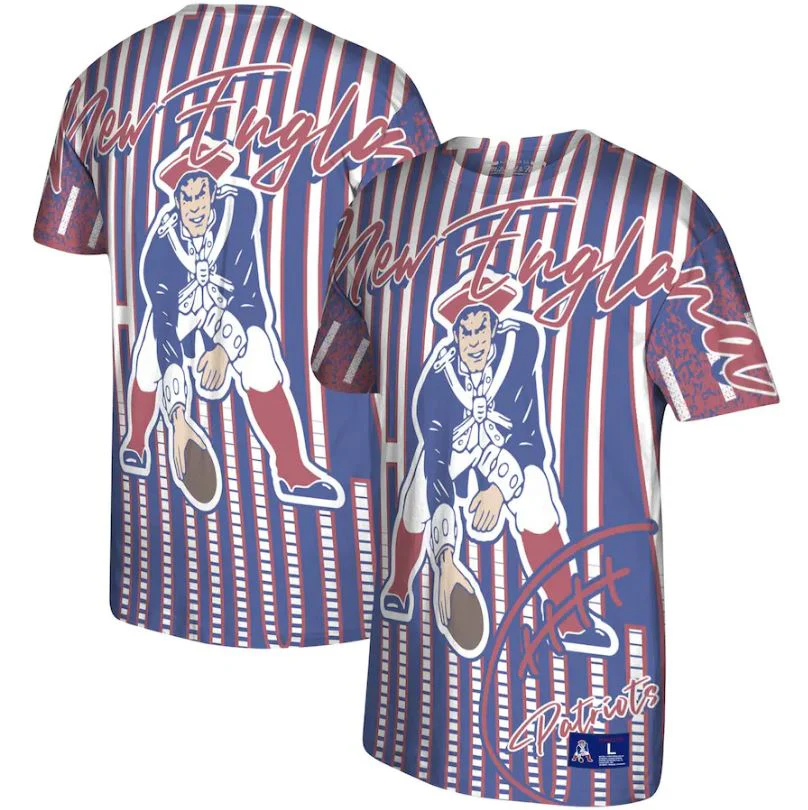 New England Patriots Mitchell & Ness Heather Royal Jumbotron Historic Logo T-Shirt