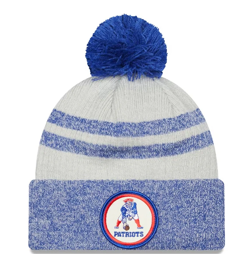 New England Patriots New Era Sideline Throwback Cuffed Pom Knit Hat - Navy