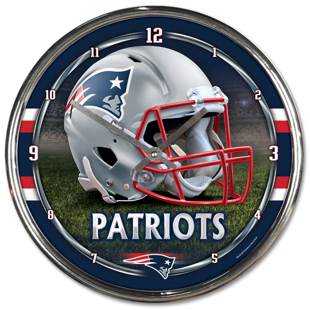 New England Patriots Round Helmet Chrome Clock