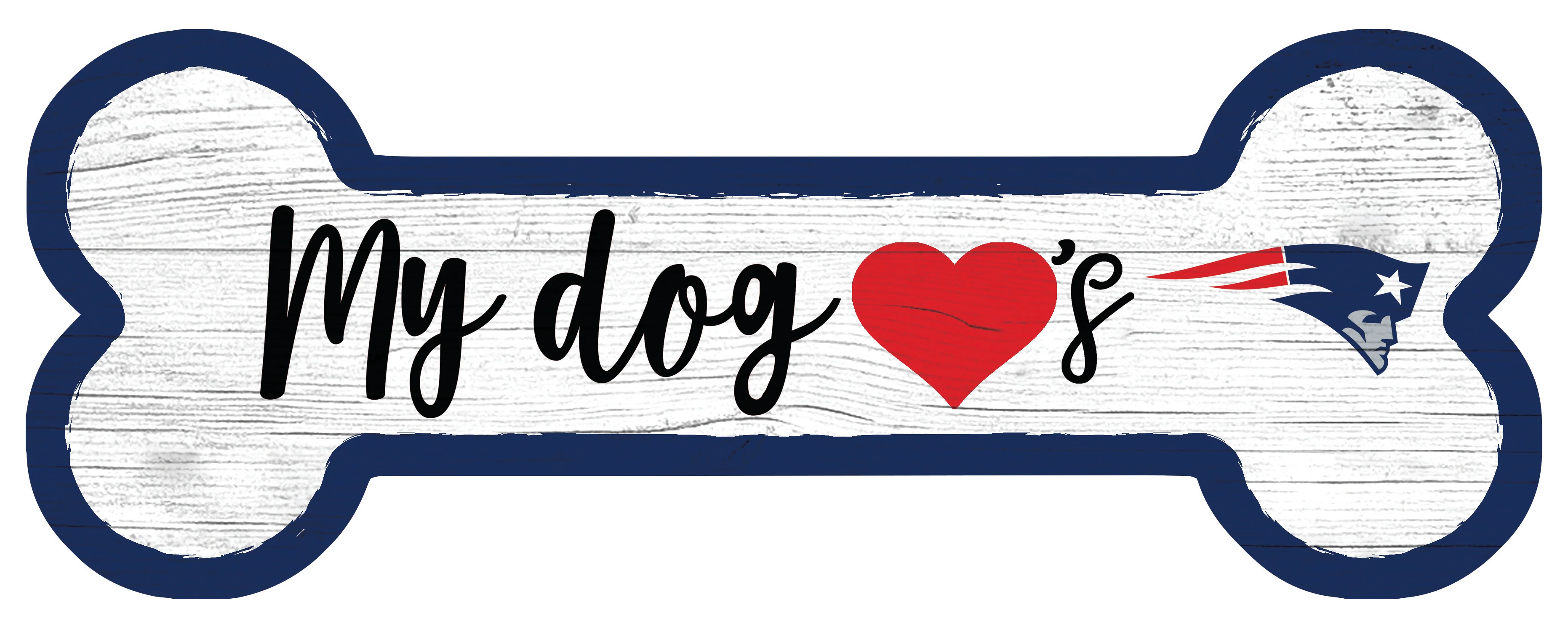 New England Patriots White Dog Bone Wooden Sign