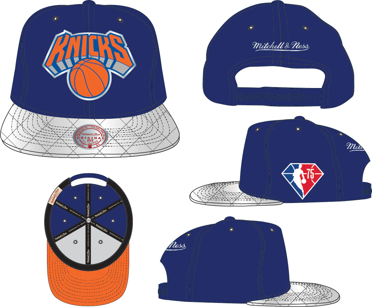 New York Knicks Mitchell & Ness 75th Anniversary Platinum Snapback Hat - Image 2