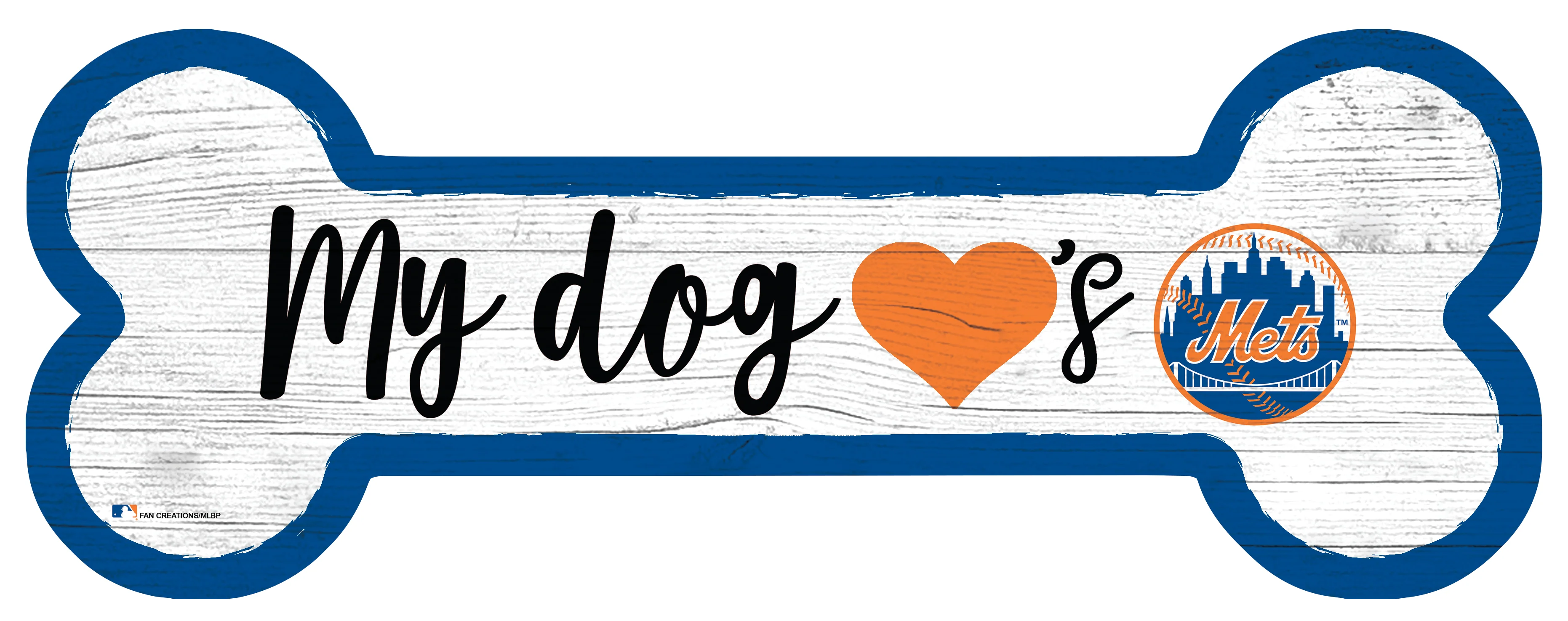 New York Mets Baseball Dog Bone White Wooden Sign