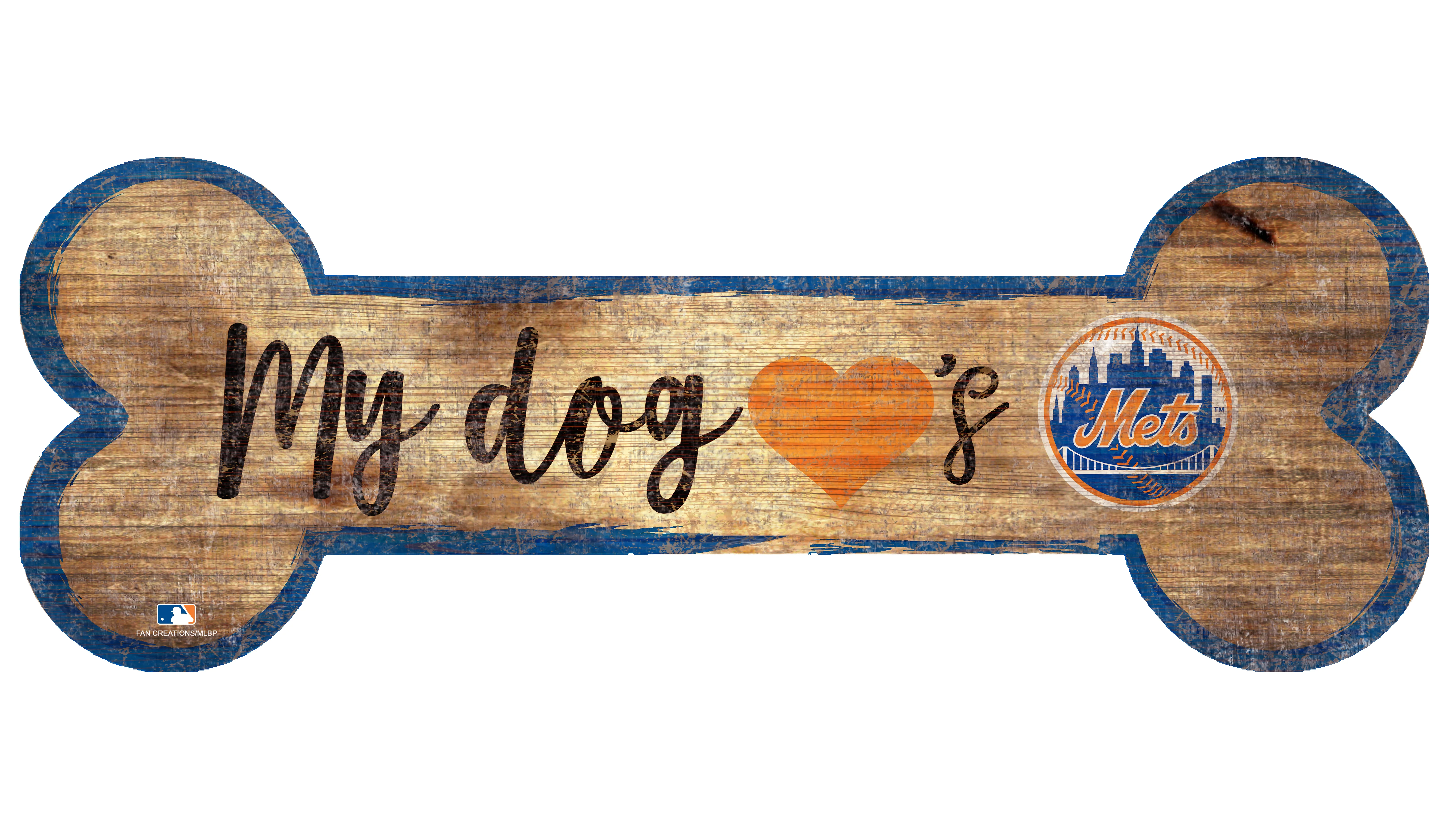 New York Mets Baseball Dog Bone Wooden Sign