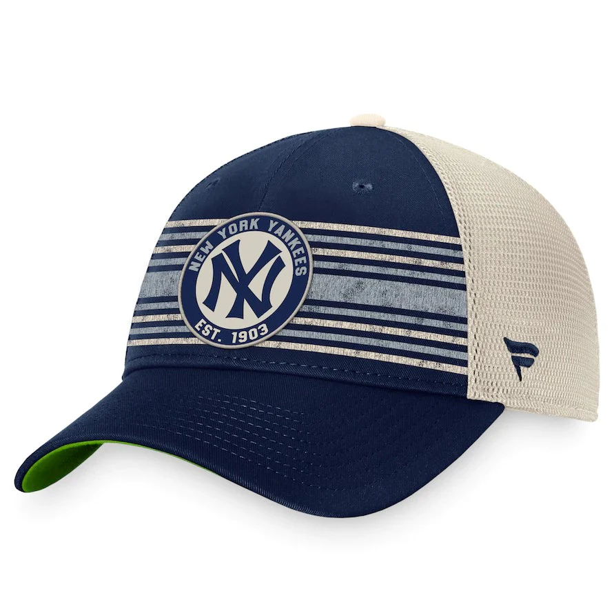 New York Yankees True Classic Retro Striped Trucker Snapback Hat - Navy/Natural