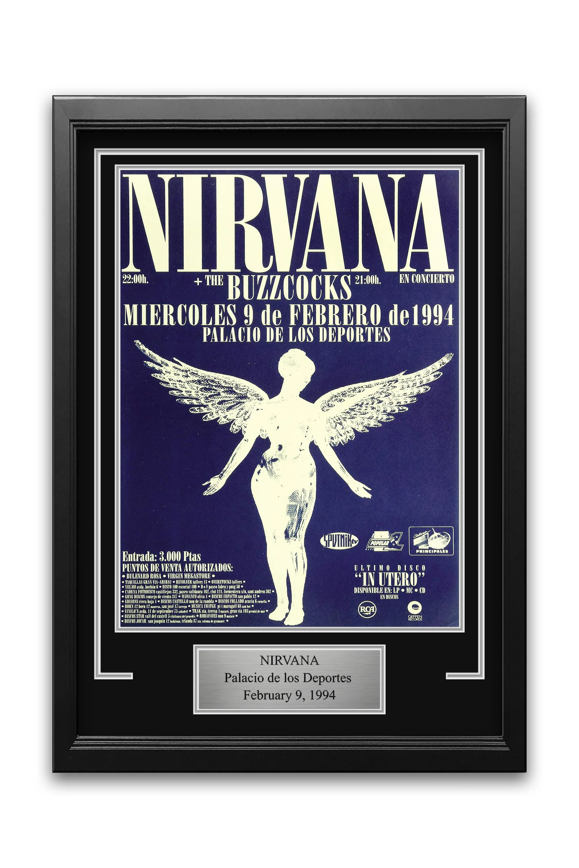 Nirvana Palacio de los Deportes Madrid 1994 Concert Poster Frame Kit