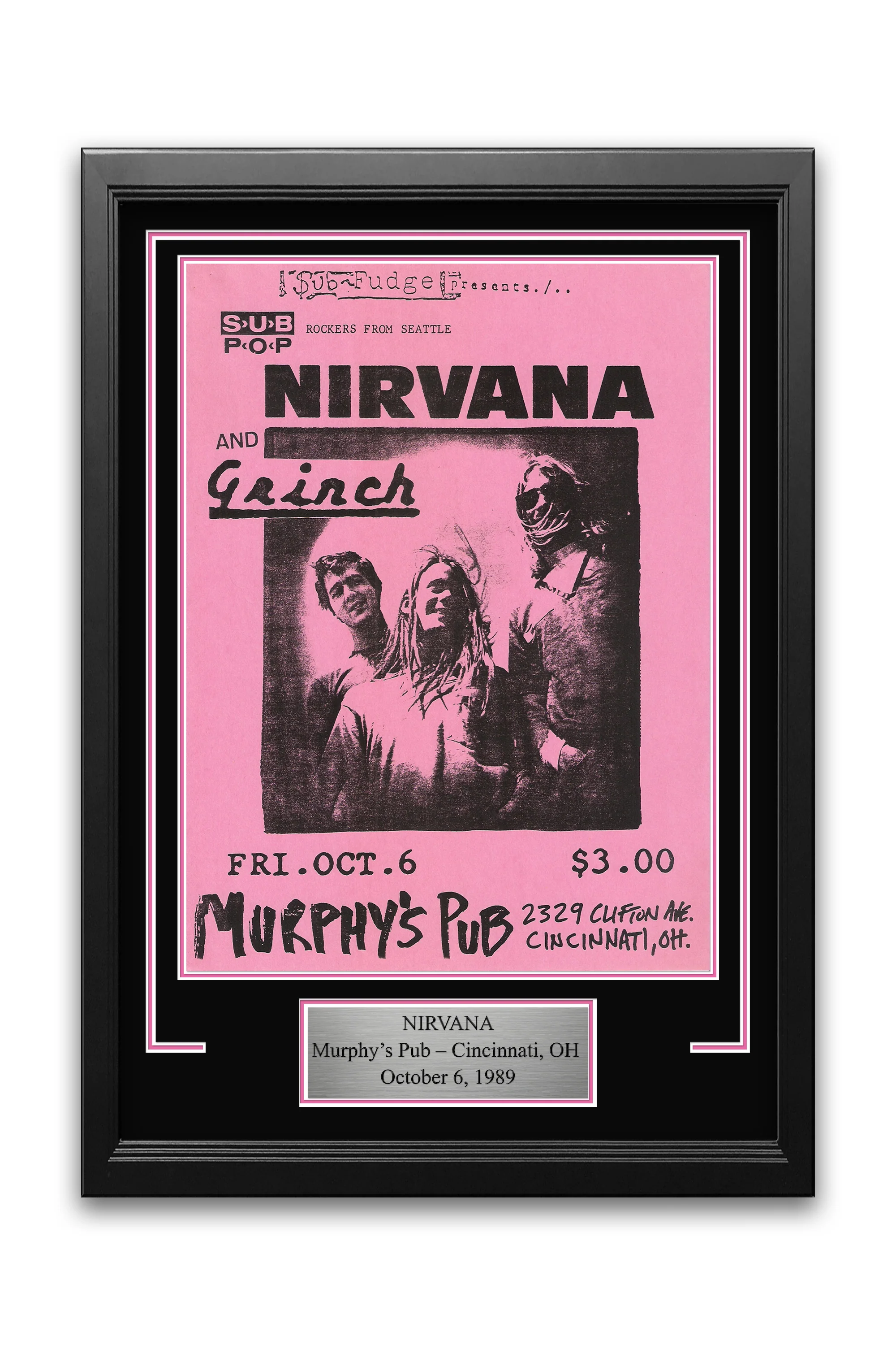 Nirvana Murphy’s Pub Cincinnati 1989 Concert Poster Frame Kit
