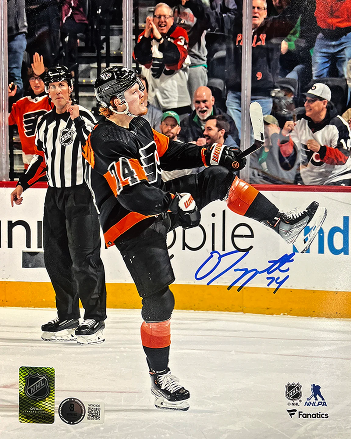 Owen Tippett Goal Celebration Philadelphia Flyers Autographed 11" x 14" Hockey Photo - Image 2