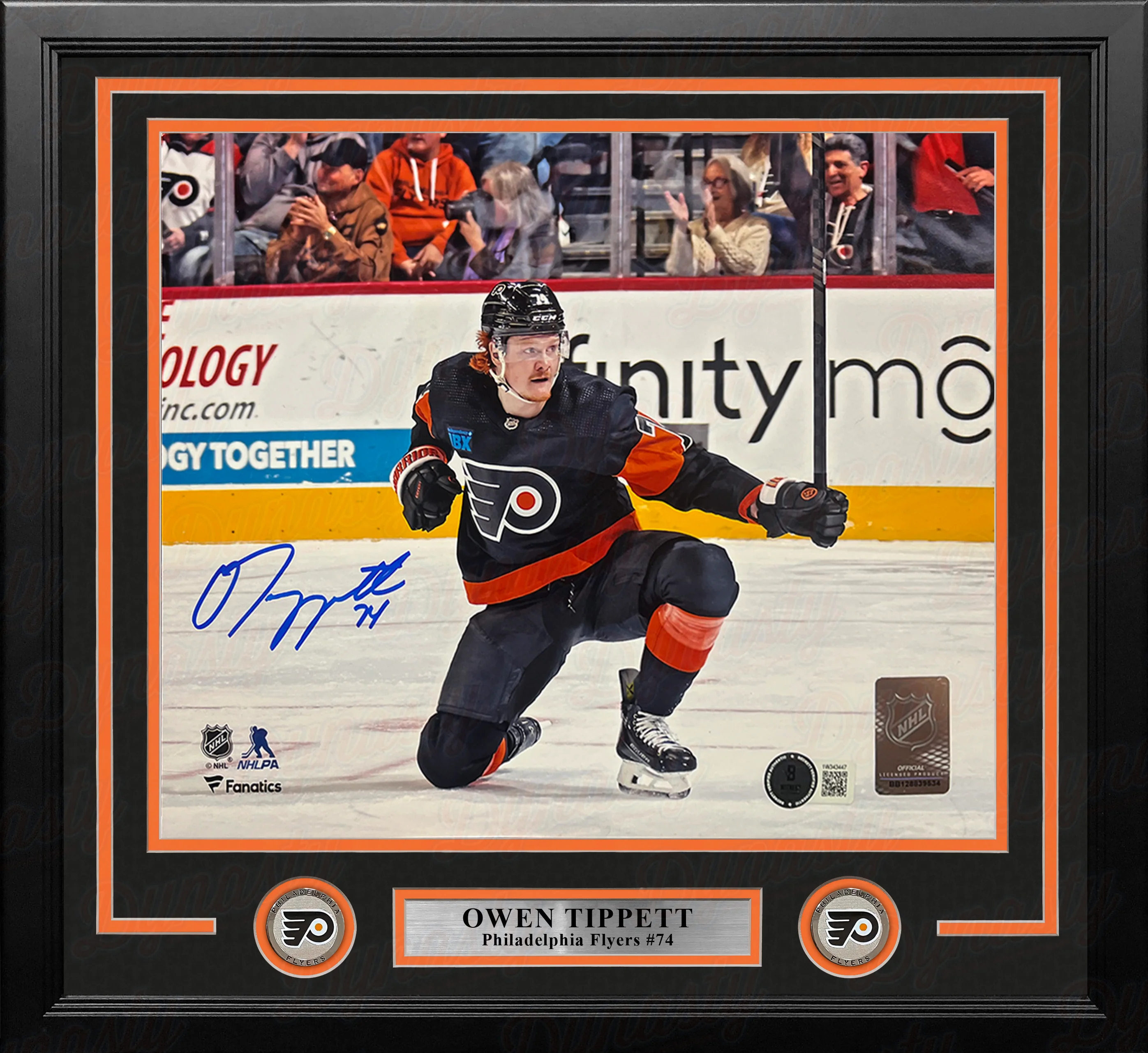 Owen Tippett Knee Celebration Philadelphia Flyers Autographed 11" x 14" Framed Hockey Photo - Image 2