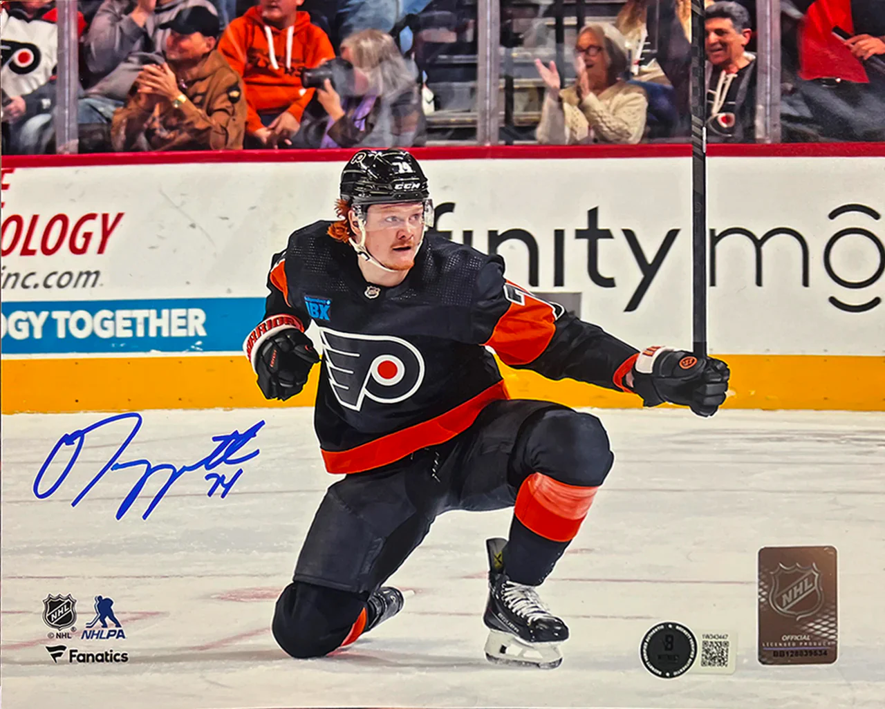 Owen Tippett Knee Celebration Philadelphia Flyers Autographed 8" x 10" Hockey Photo - Image 2