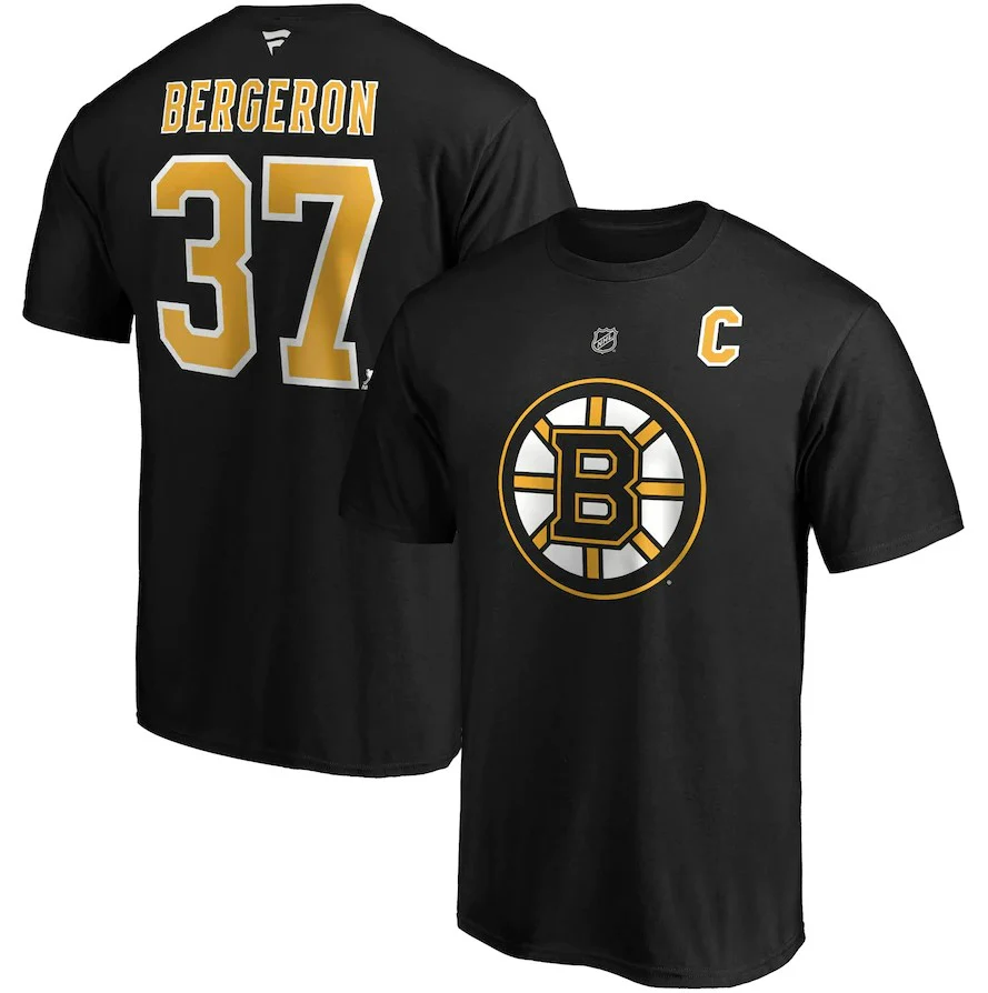 Patrice Bergeron Boston Bruins Authentic Player Name & Number T-Shirt - Black