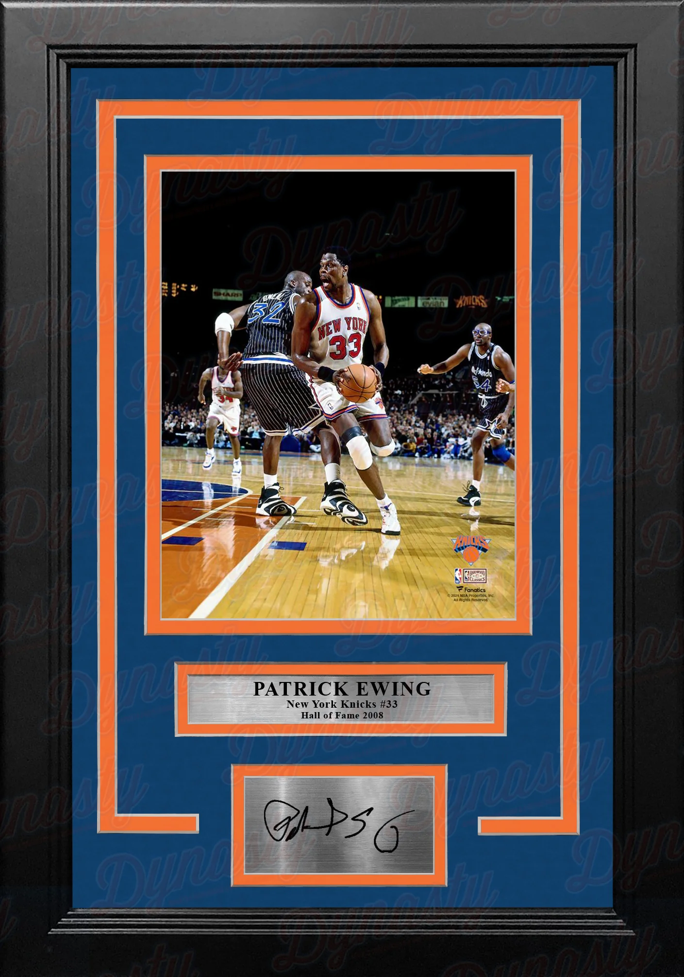 Patrick Ewing v. Shaquille O'Neal NY Knicks 8x10 Framed Basketball Photo with Engraved Autograph