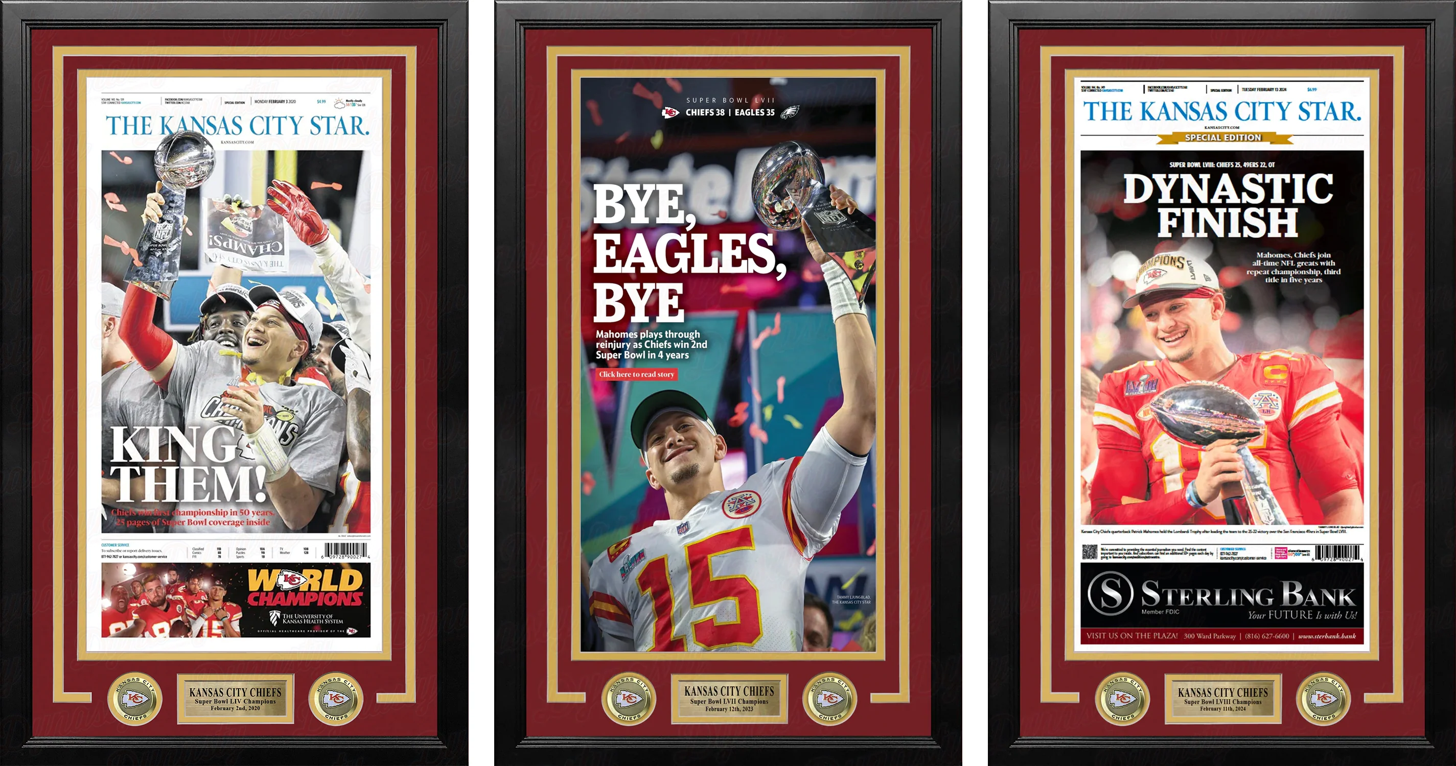 Patrick Mahomes Kansas City Chiefs Super Bowl Champions Framed Newspapers (3 Super Bowls)