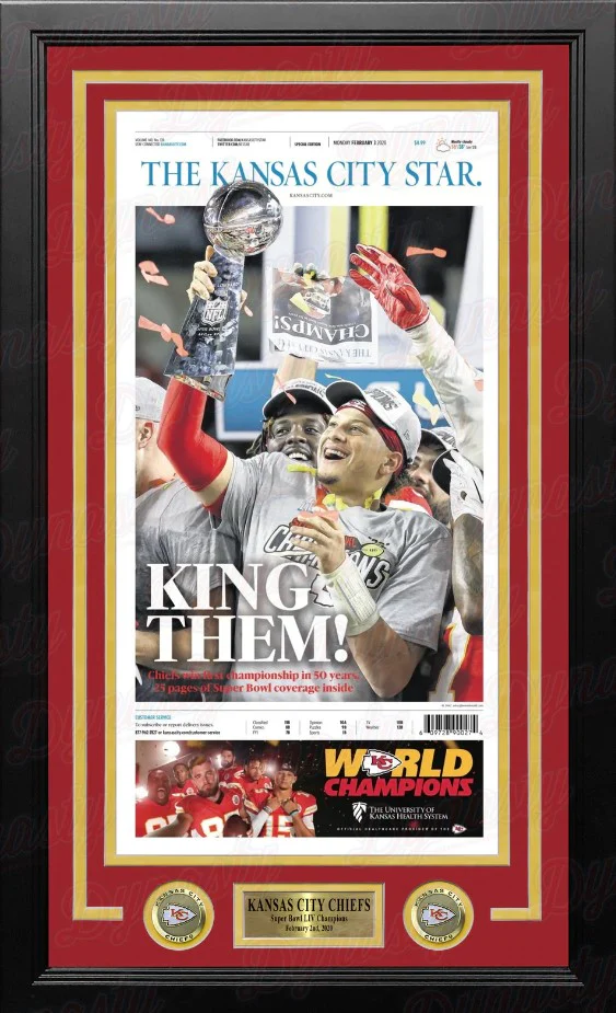 Patrick Mahomes Kansas City Chiefs Super Bowl Champions Framed Newspapers (3 Super Bowls) - Image 3