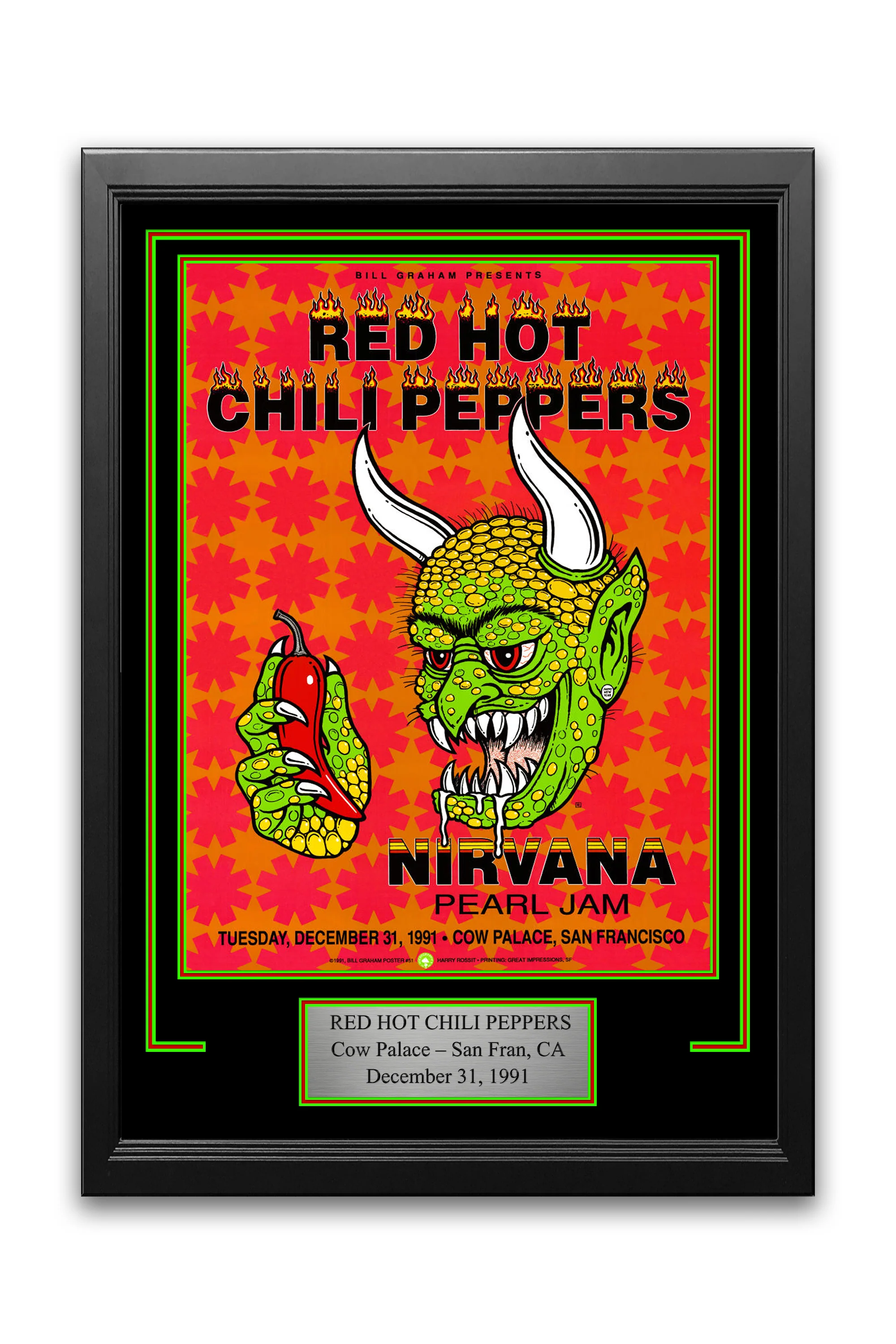 Red Hot Chili Peppers Cow Palace 1991 Concert Poster Frame Kit