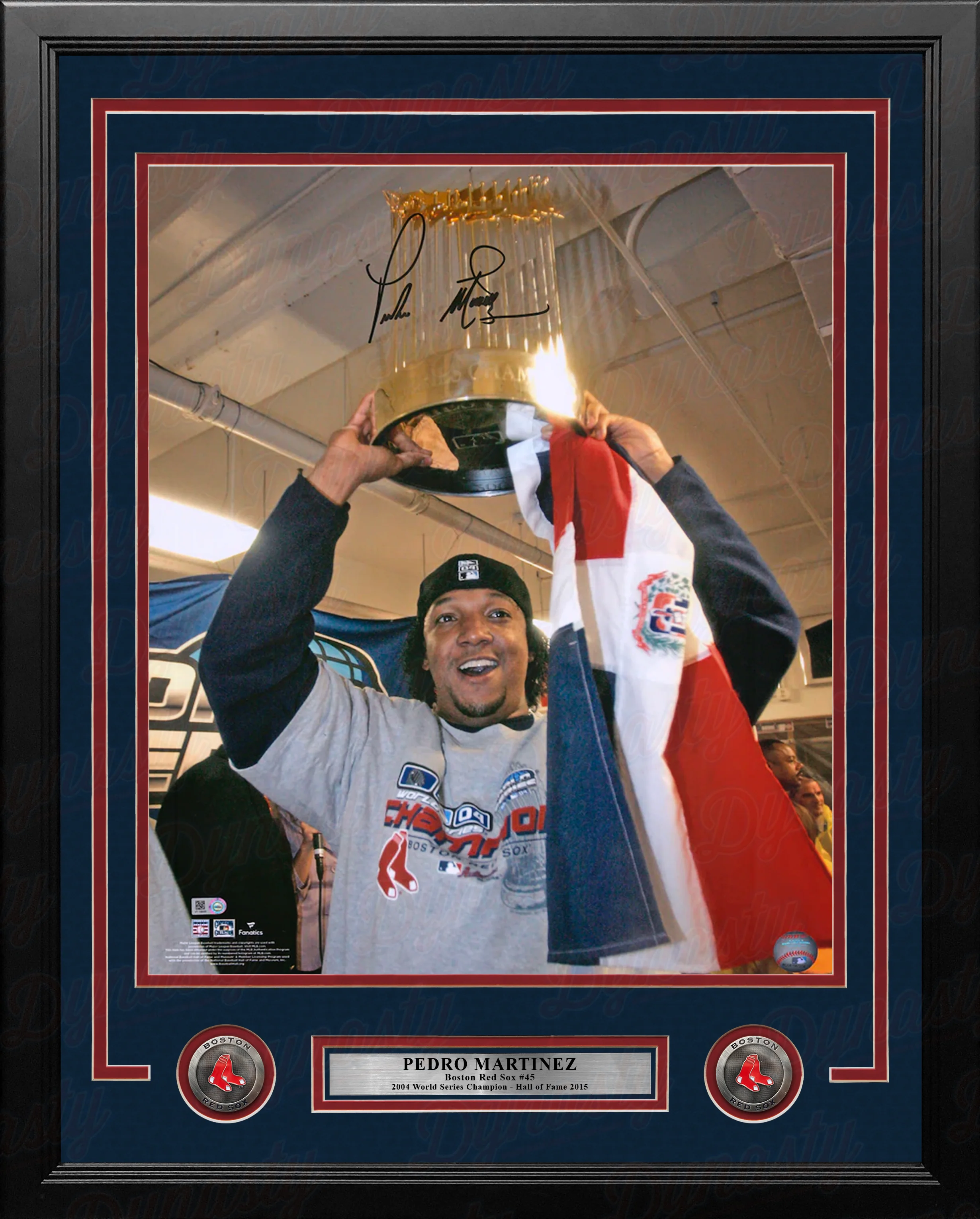 Pedro Martinez 2004 WS Trophy Boston Red Sox Autographed 16x20 Framed Photo - Fanatics Certified